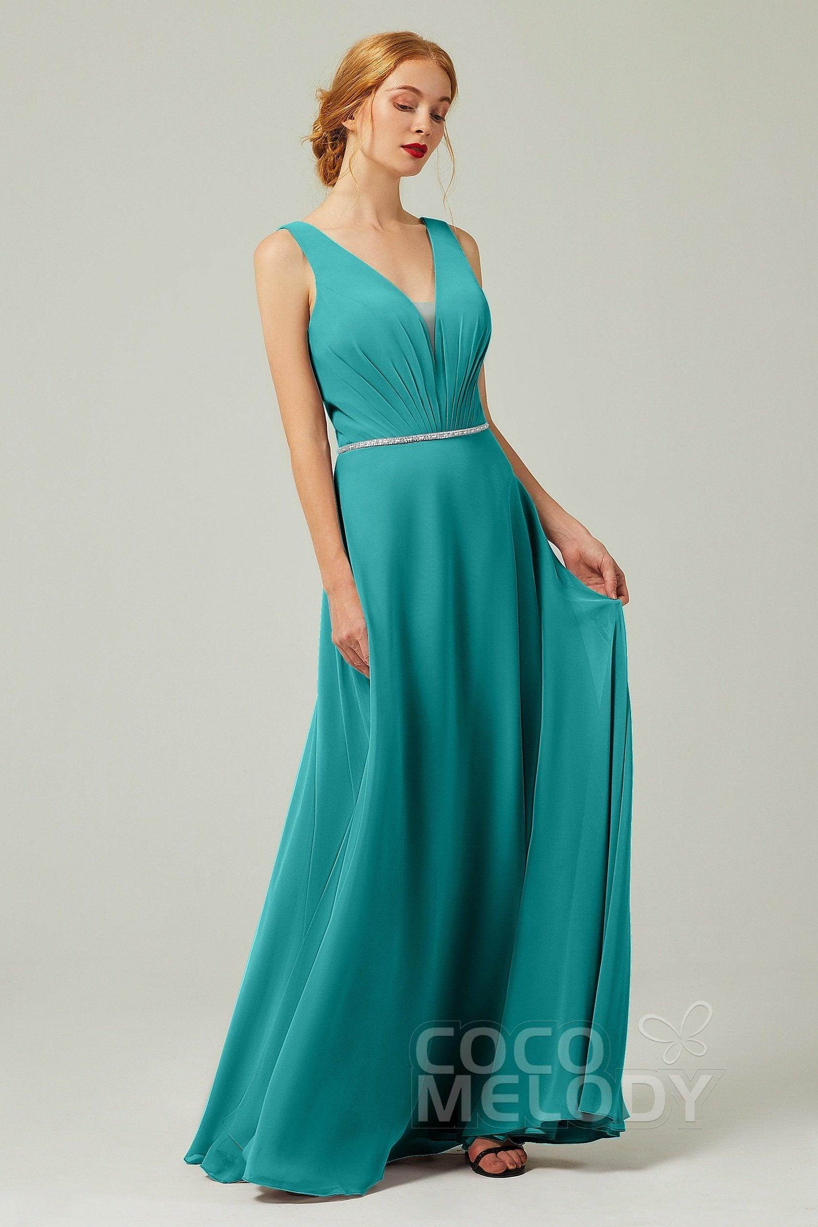 A-Line Floor Length Chiffon Bridesmaid Dress CB0332 - COCOMELODY