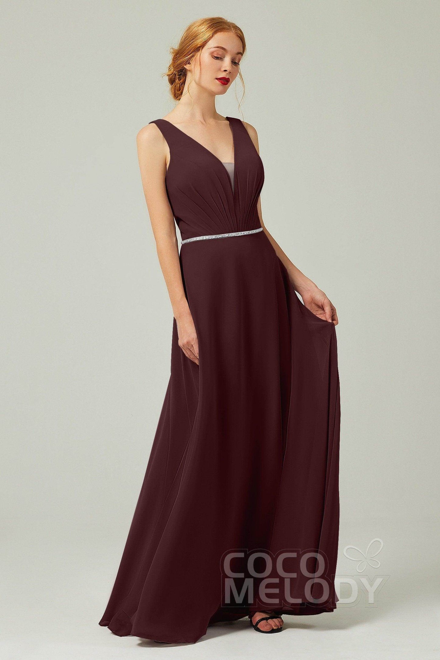 A-Line Floor Length Chiffon Bridesmaid Dress CB0332 - COCOMELODY