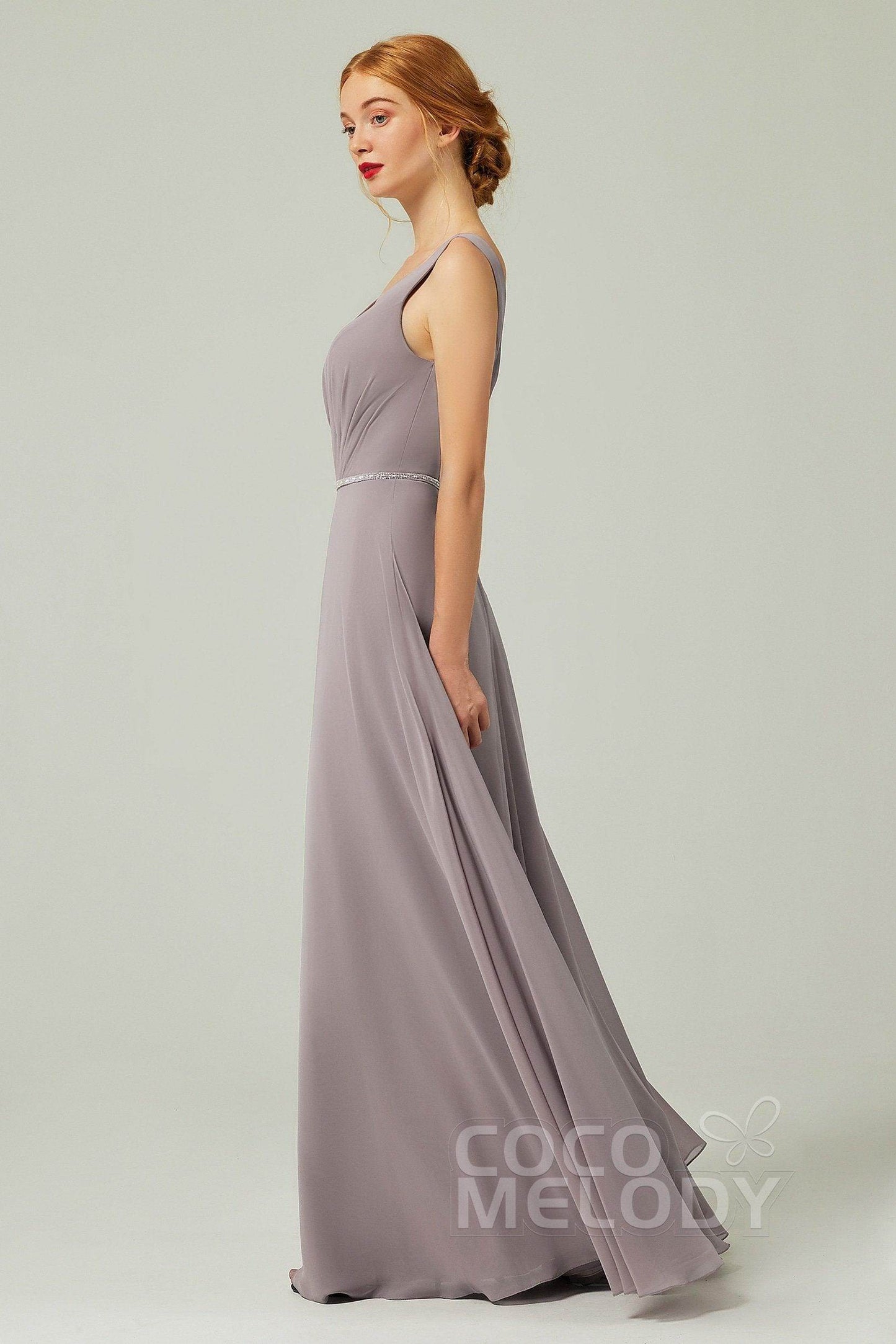 A-Line Floor Length Chiffon Bridesmaid Dress CB0332 - COCOMELODY