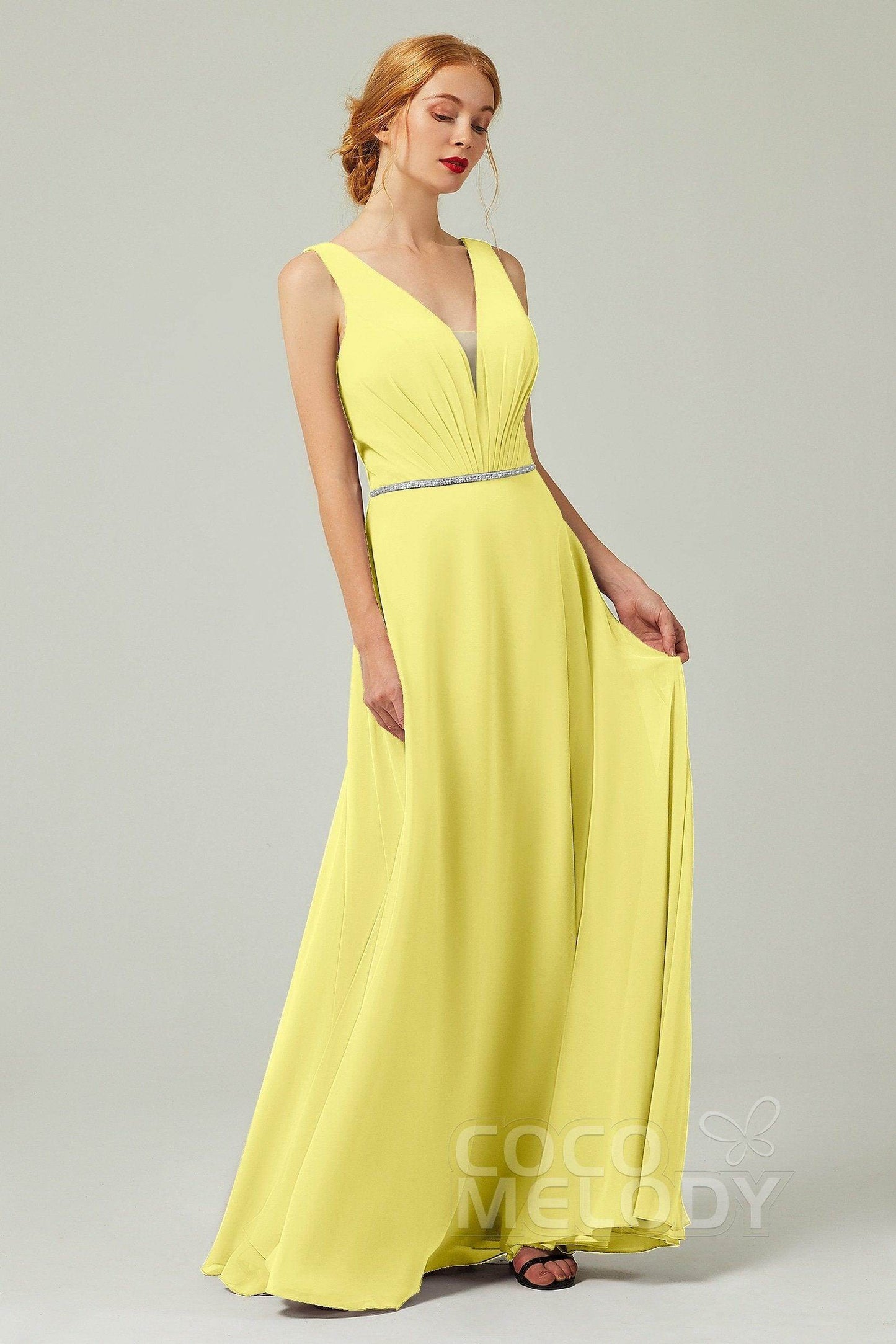 A-Line Floor Length Chiffon Bridesmaid Dress CB0332 - COCOMELODY