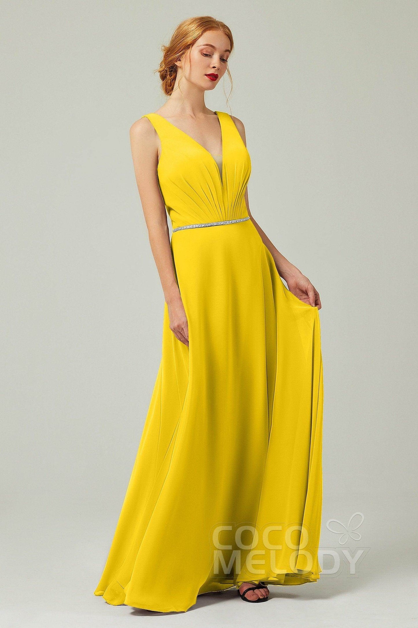 A-Line Floor Length Chiffon Bridesmaid Dress CB0332 - COCOMELODY