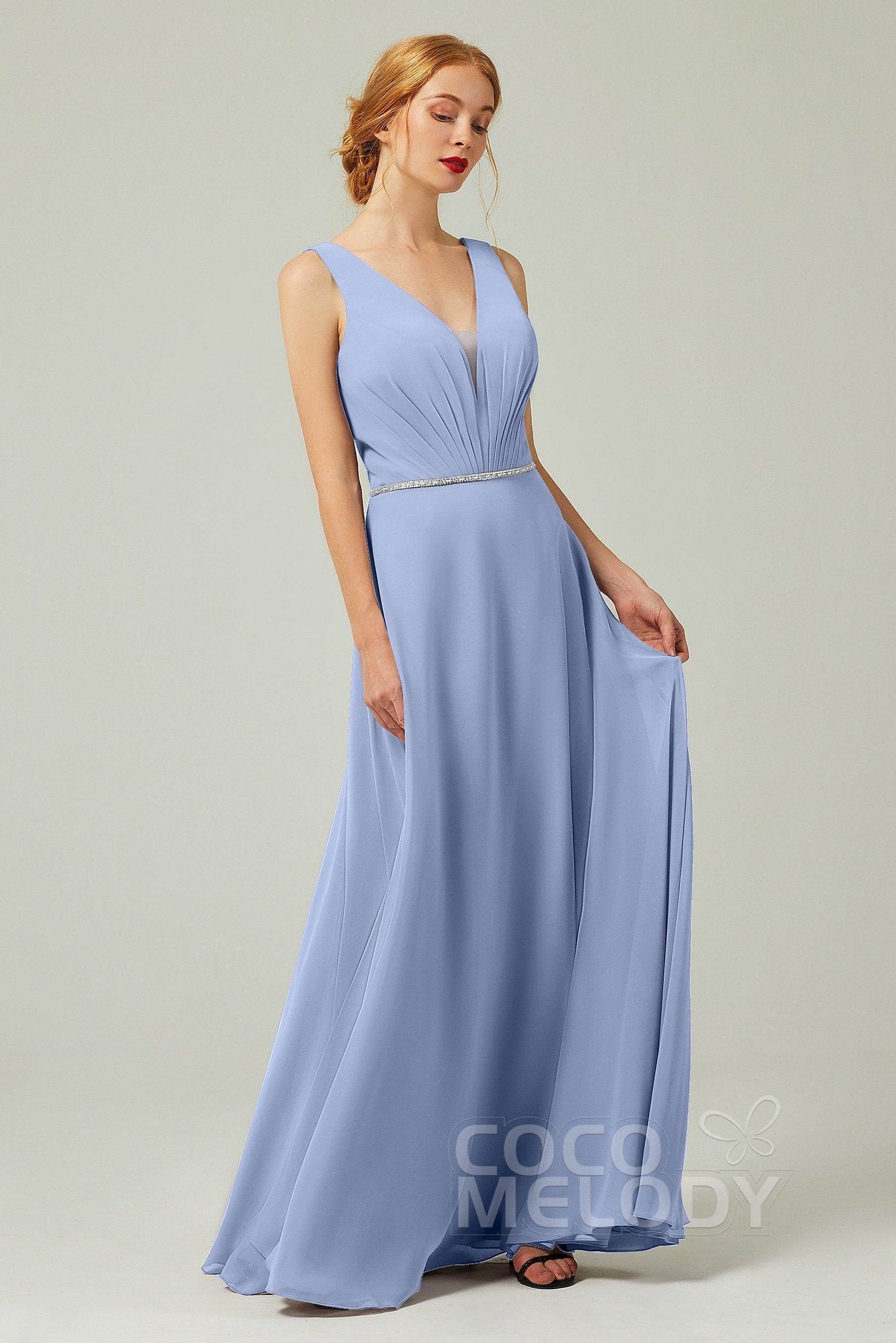 A-Line Floor Length Chiffon Bridesmaid Dress CB0332 - COCOMELODY