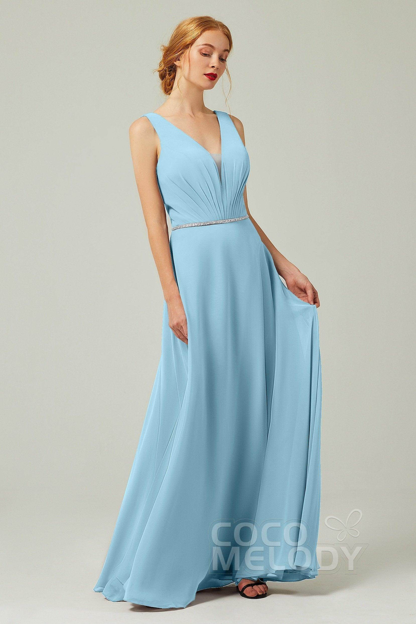 A-Line Floor Length Chiffon Bridesmaid Dress CB0332 - COCOMELODY