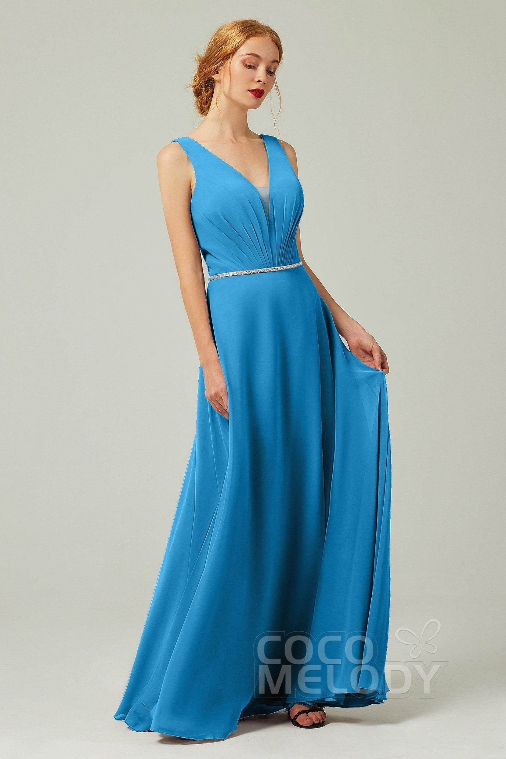 A-Line Floor Length Chiffon Bridesmaid Dress CB0332 - COCOMELODY