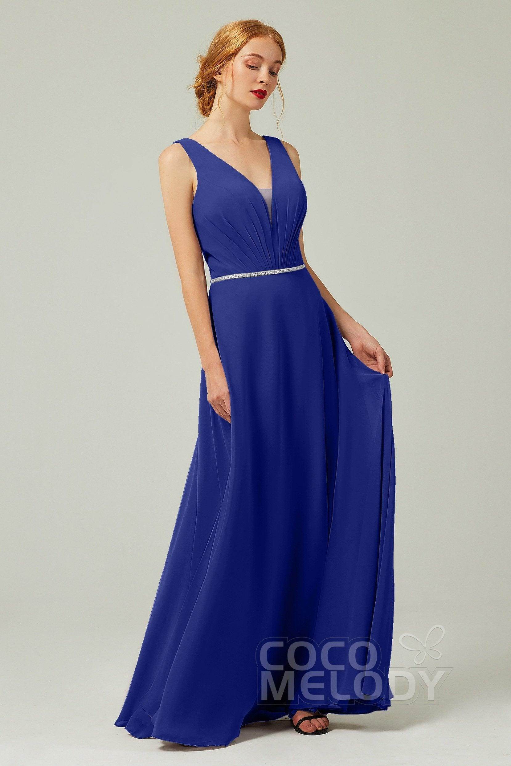 A-Line Floor Length Chiffon Bridesmaid Dress CB0332 - COCOMELODY