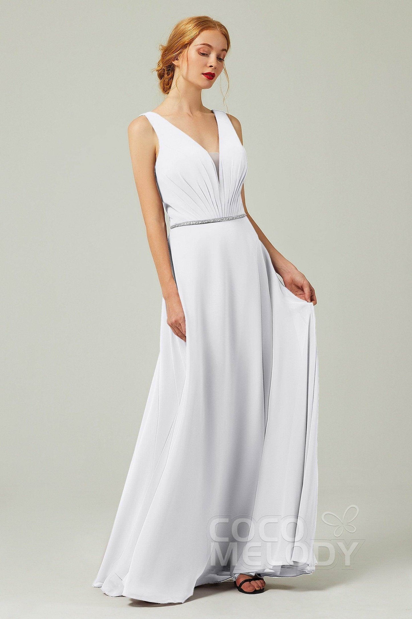 A-Line Floor Length Chiffon Bridesmaid Dress CB0332 - COCOMELODY