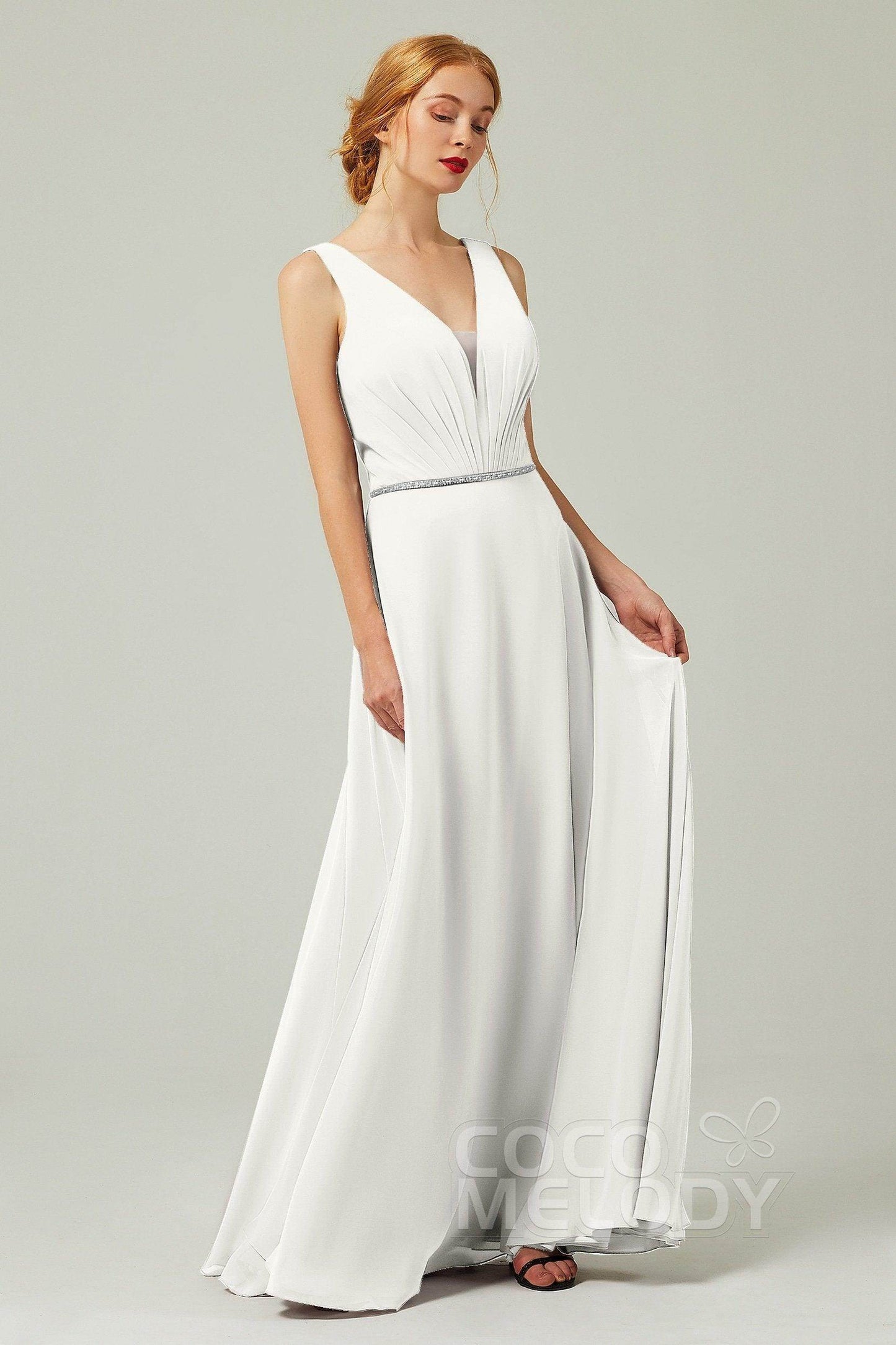A-Line Floor Length Chiffon Bridesmaid Dress CB0332 - COCOMELODY