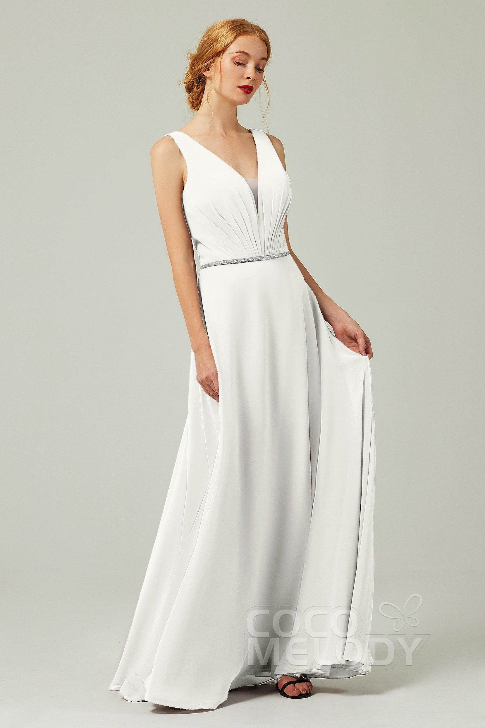 A-Line Floor Length Chiffon Bridesmaid Dress CB0332 - COCOMELODY