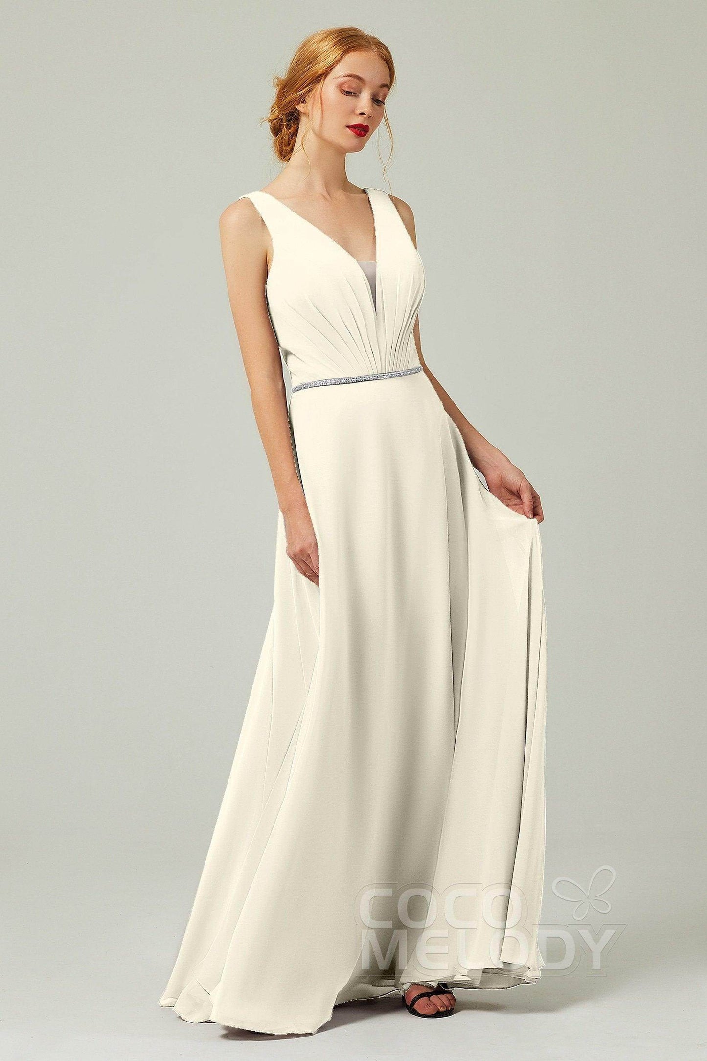 A-Line Floor Length Chiffon Bridesmaid Dress CB0332 - COCOMELODY