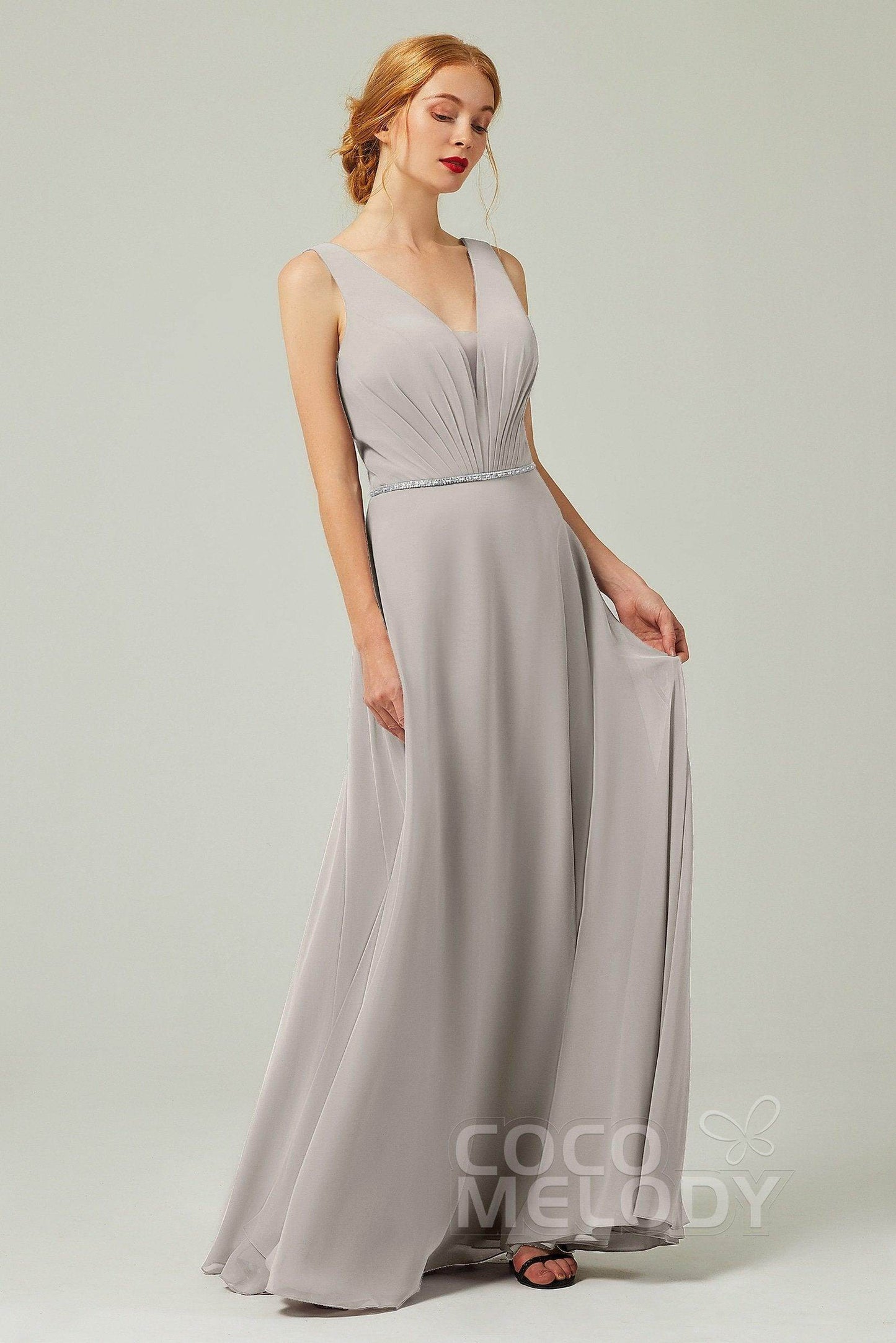 A-Line Floor Length Chiffon Bridesmaid Dress CB0332 - COCOMELODY