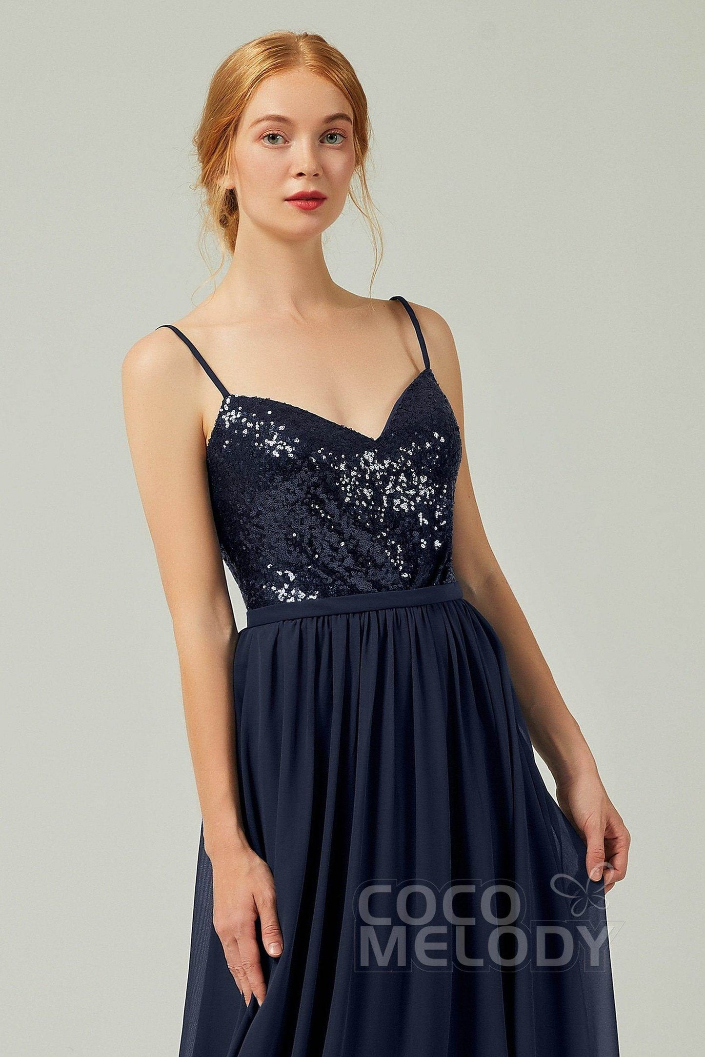 A-Line Floor Length Chiffon Sequined Bridesmaid Dress Formal Dresses CB0333 - COCOMELODY