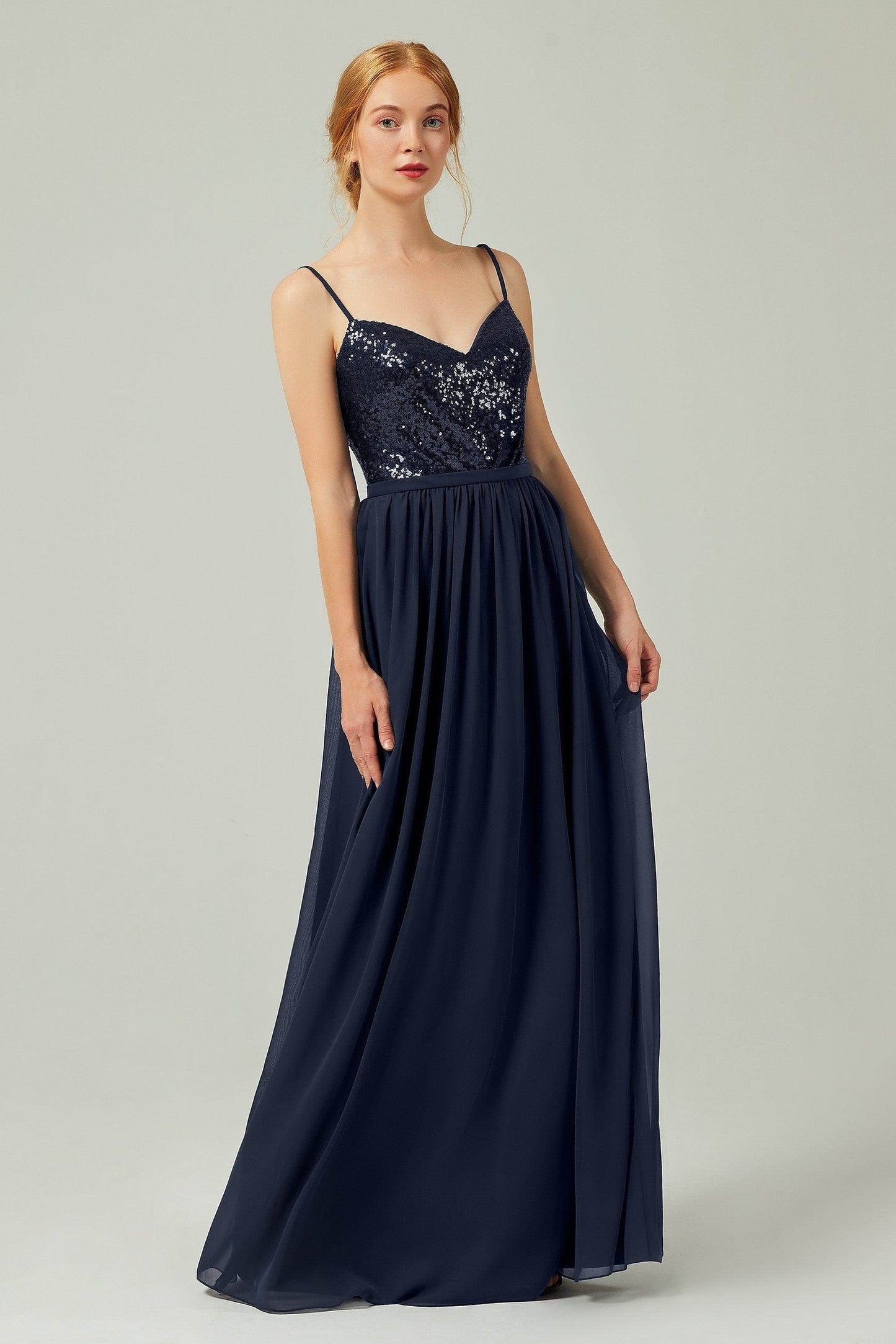 A-Line Floor Length Chiffon Sequined Bridesmaid Dress Formal Dresses CB0333 - COCOMELODY