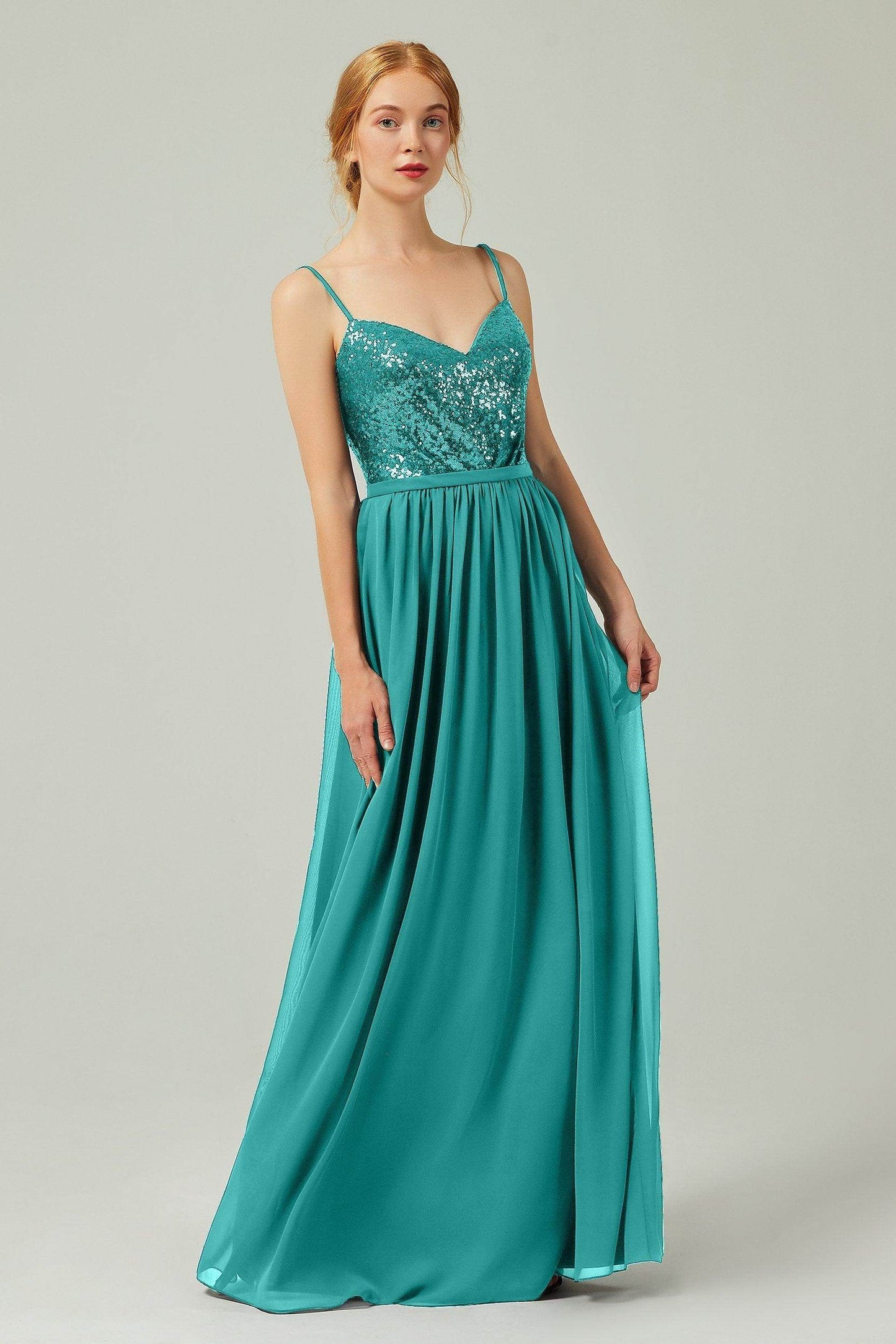 A-Line Floor Length Chiffon Sequined Bridesmaid Dress Formal Dresses CB0333 - COCOMELODY