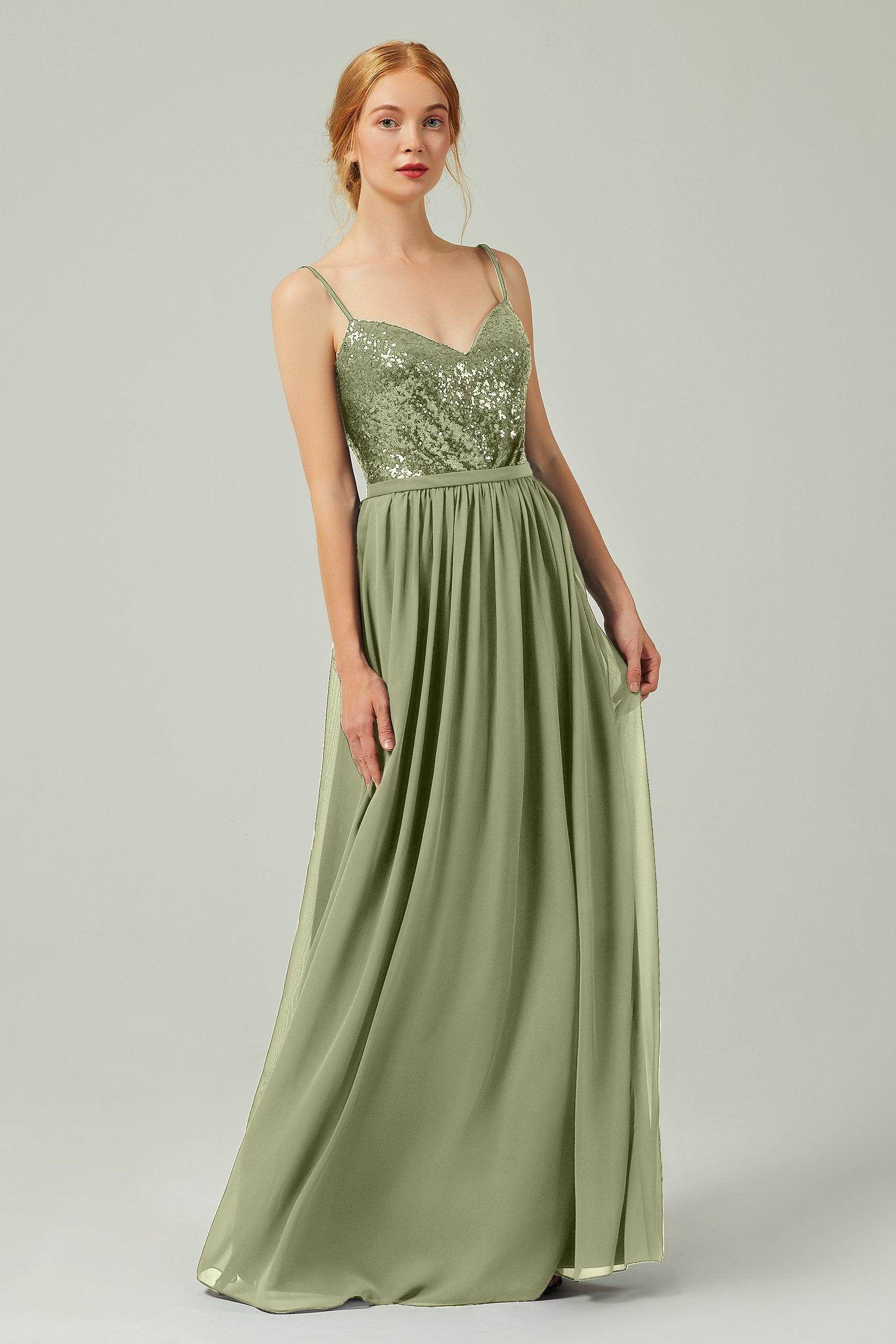 A-Line Floor Length Chiffon Sequined Bridesmaid Dress Formal Dresses CB0333 - COCOMELODY
