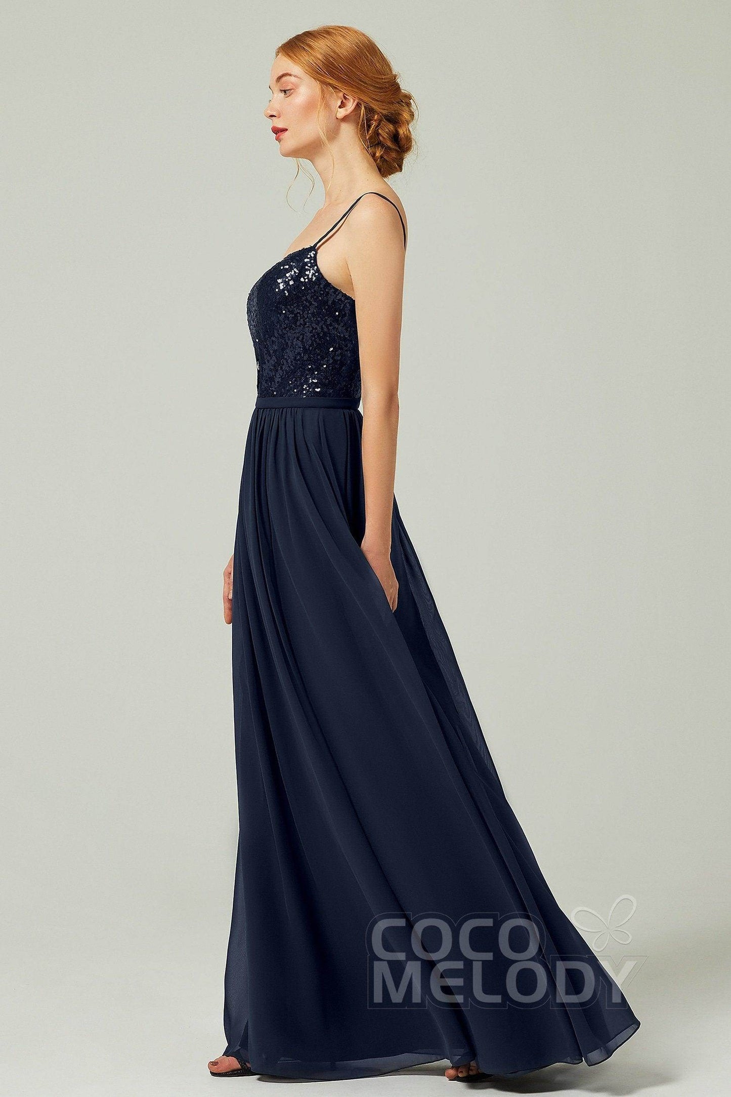 A-Line Floor Length Chiffon Sequined Bridesmaid Dress Formal Dresses CB0333 - COCOMELODY