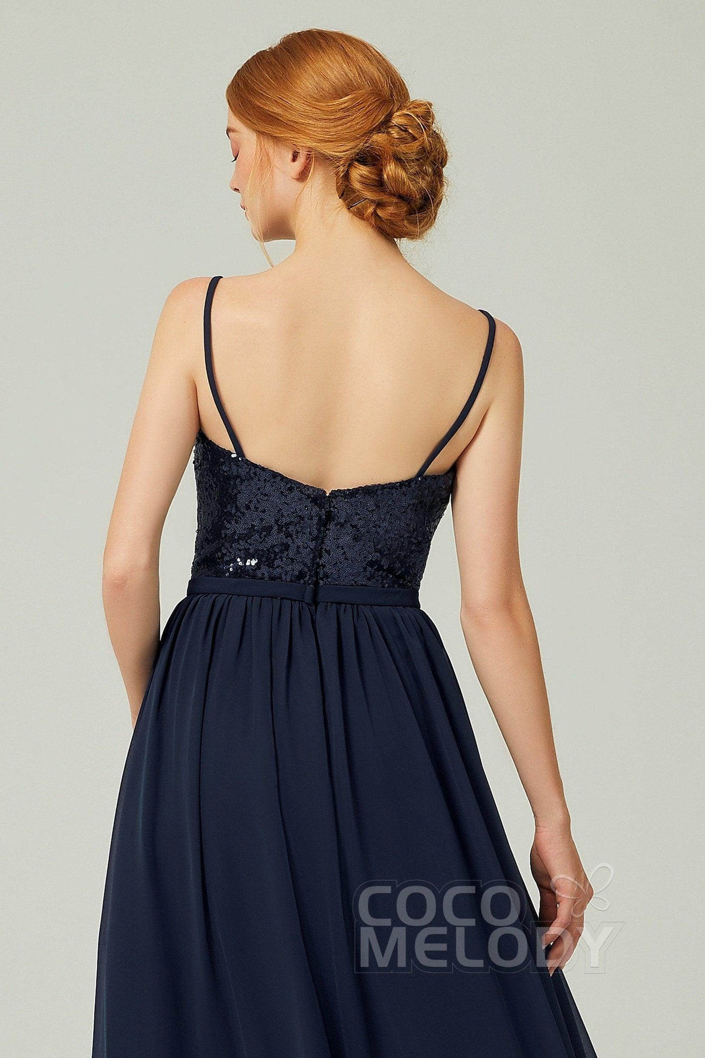 A-Line Floor Length Chiffon Sequined Bridesmaid Dress Formal Dresses CB0333 - COCOMELODY