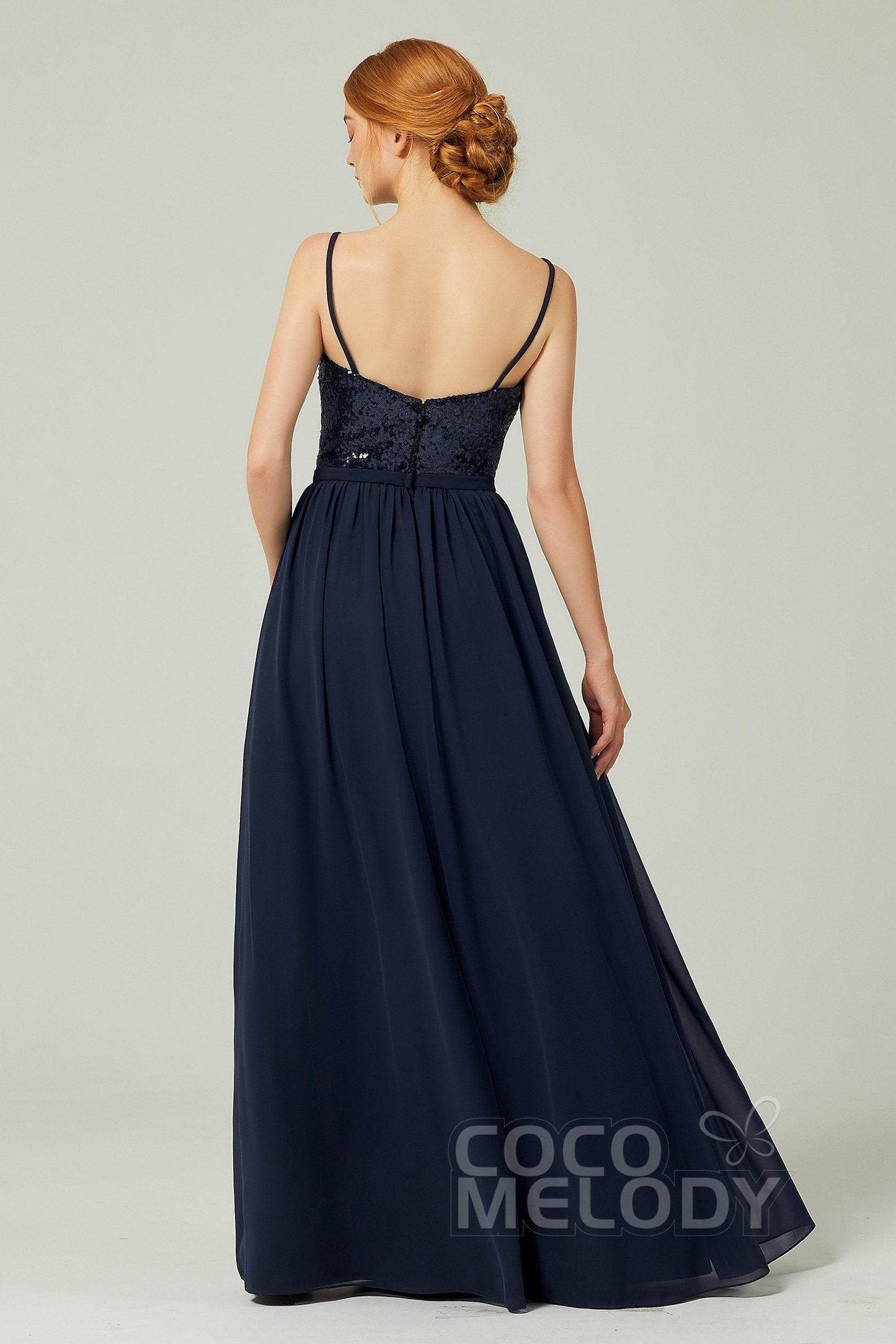 A-Line Floor Length Chiffon Sequined Bridesmaid Dress Formal Dresses CB0333 - COCOMELODY