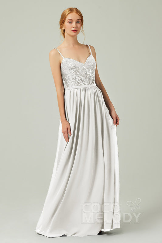 A-Line Floor Length Chiffon Sequined Bridesmaid Dress Formal Dresses CB0333