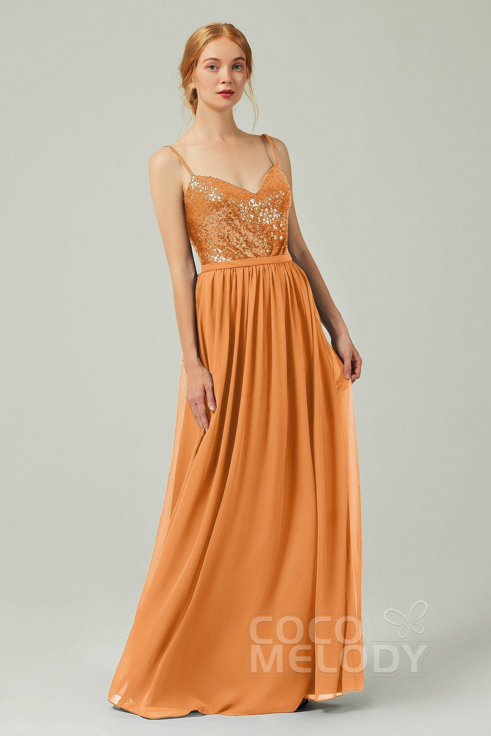 A-Line Floor Length Chiffon Sequined Bridesmaid Dress Formal Dresses CB0333 - COCOMELODY