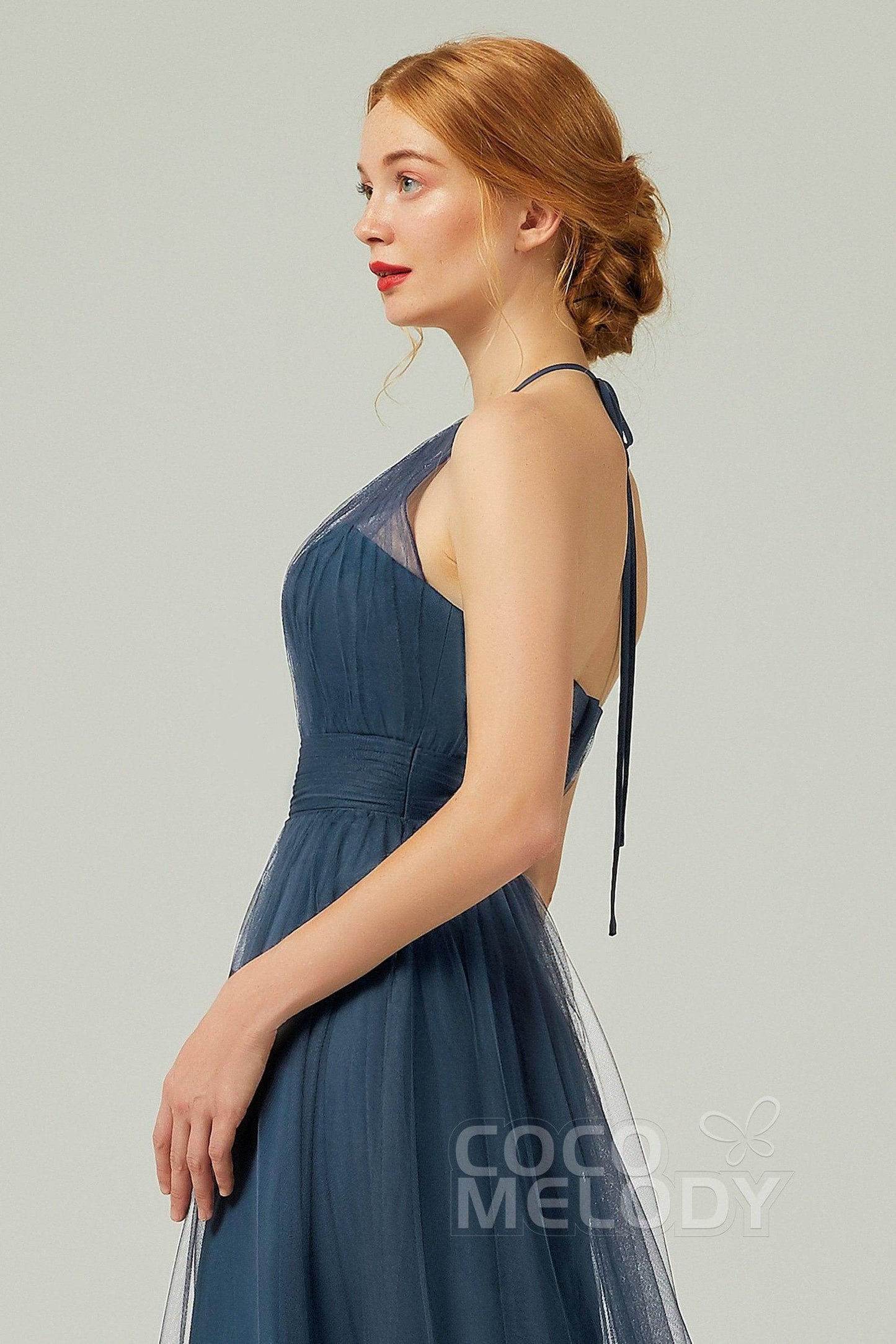 A-Line Floor Length Tulle Bridesmaid Dress CB0334PS - COCOMELODY