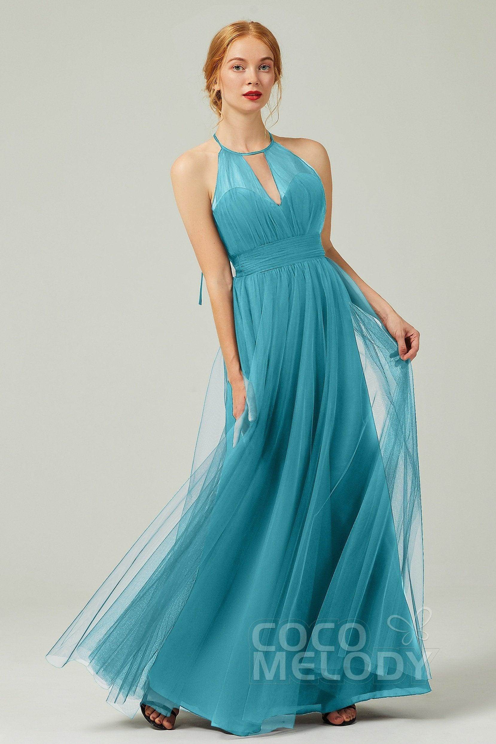 A-Line Floor Length Tulle Bridesmaid Dress CB0334PS - COCOMELODY