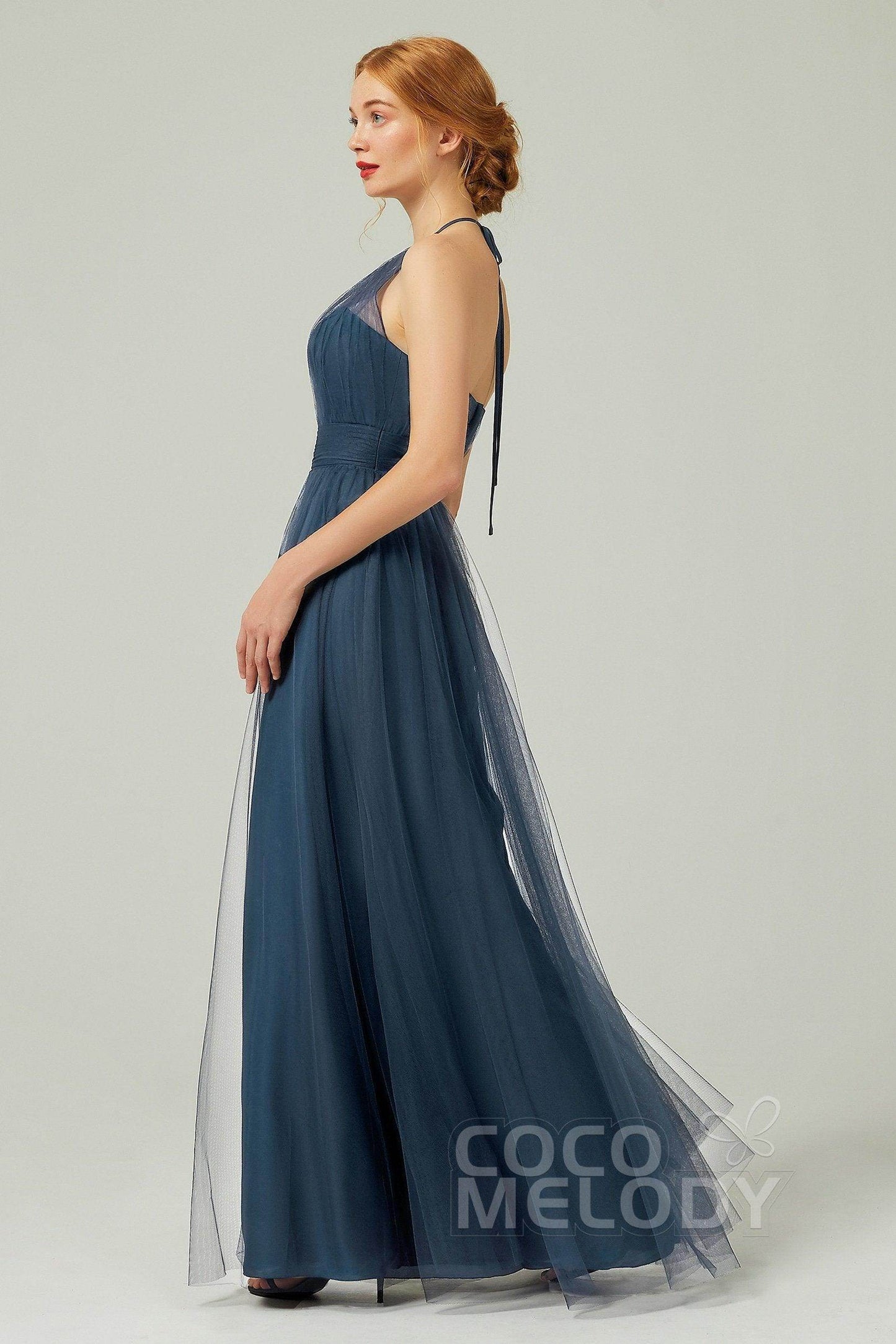 A-Line Floor Length Tulle Bridesmaid Dress CB0334PS - COCOMELODY