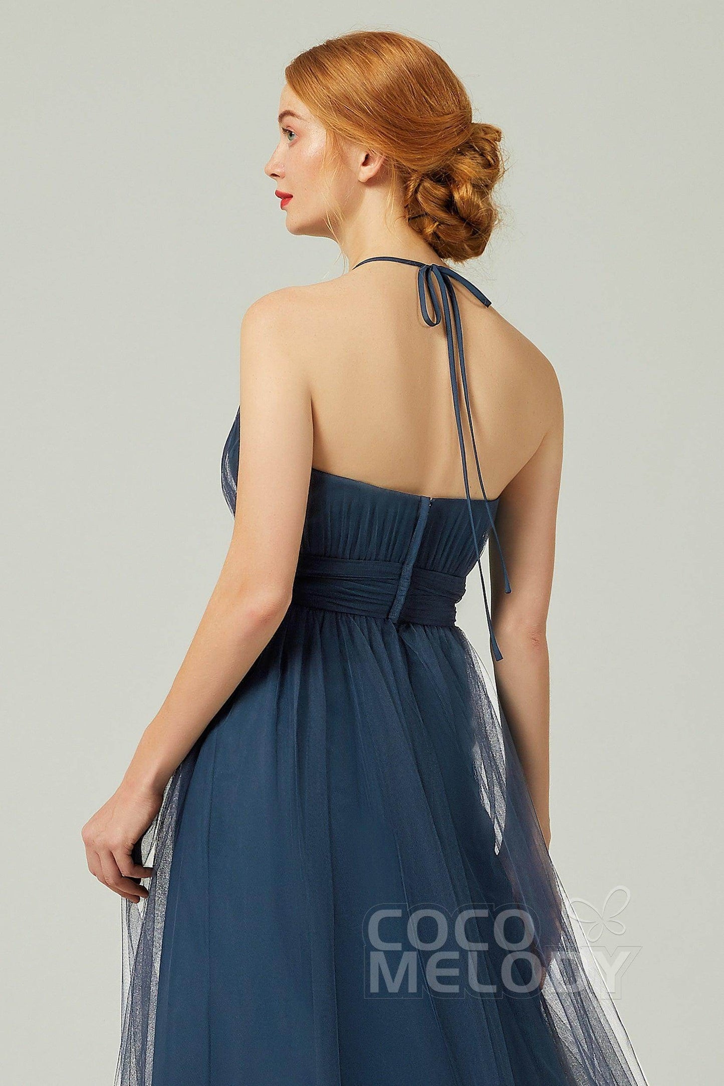 A-Line Floor Length Tulle Bridesmaid Dress CB0334PS - COCOMELODY