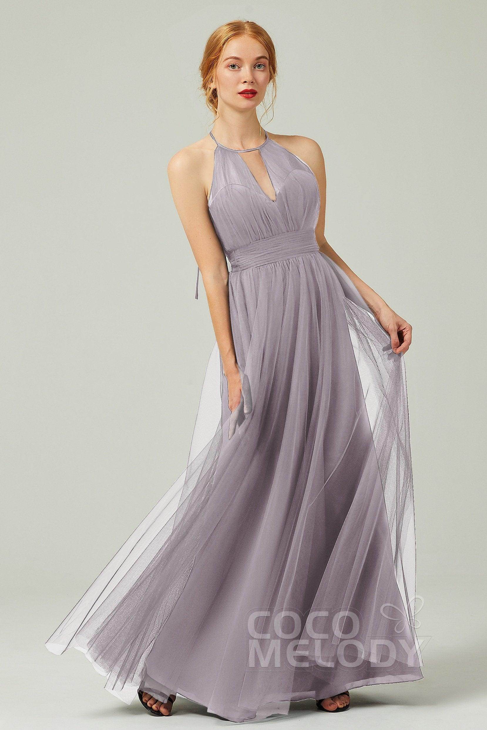 A-Line Floor Length Tulle Bridesmaid Dress CB0334PS - COCOMELODY