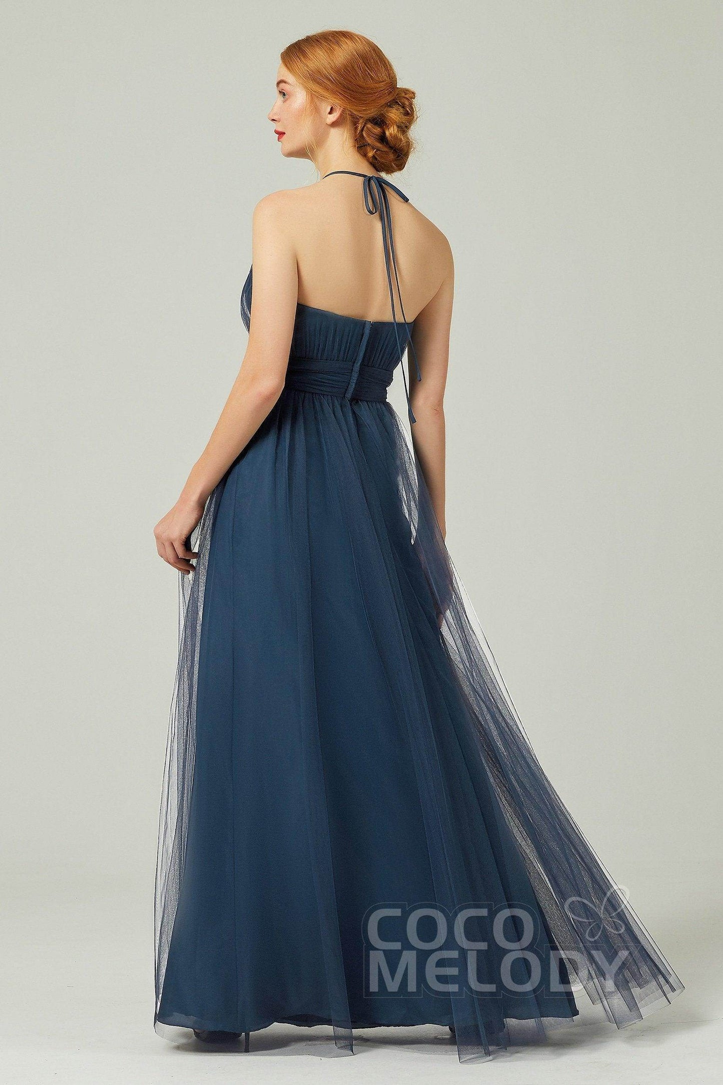 A-Line Floor Length Tulle Bridesmaid Dress CB0334PS - COCOMELODY