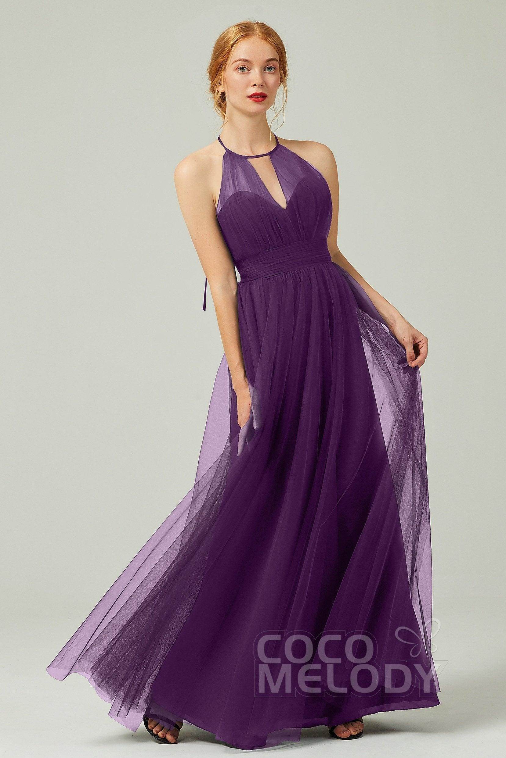 A-Line Floor Length Tulle Bridesmaid Dress CB0334PS - COCOMELODY