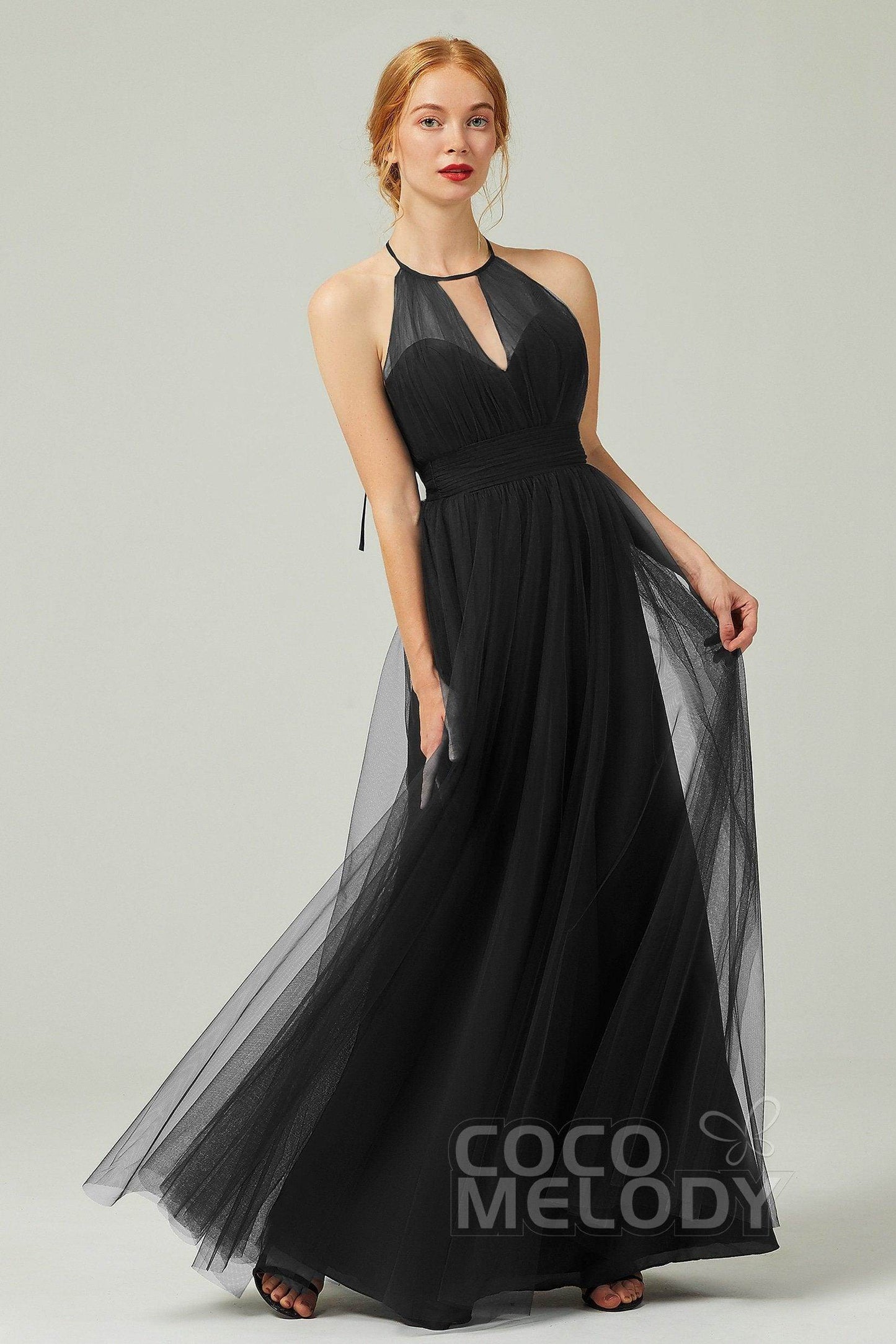 A-Line Floor Length Tulle Bridesmaid Dress CB0334PS - COCOMELODY