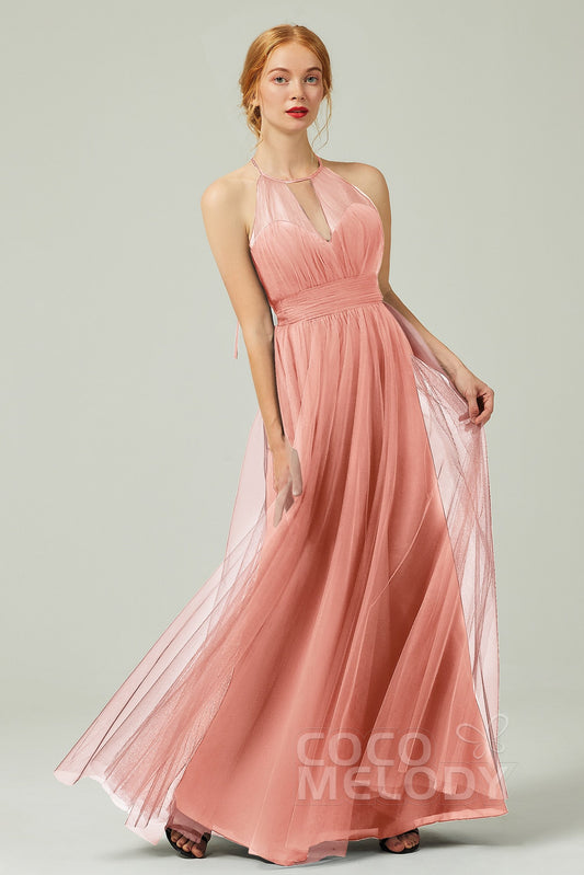A-Line Floor Length Tulle Bridesmaid Dress CB0334