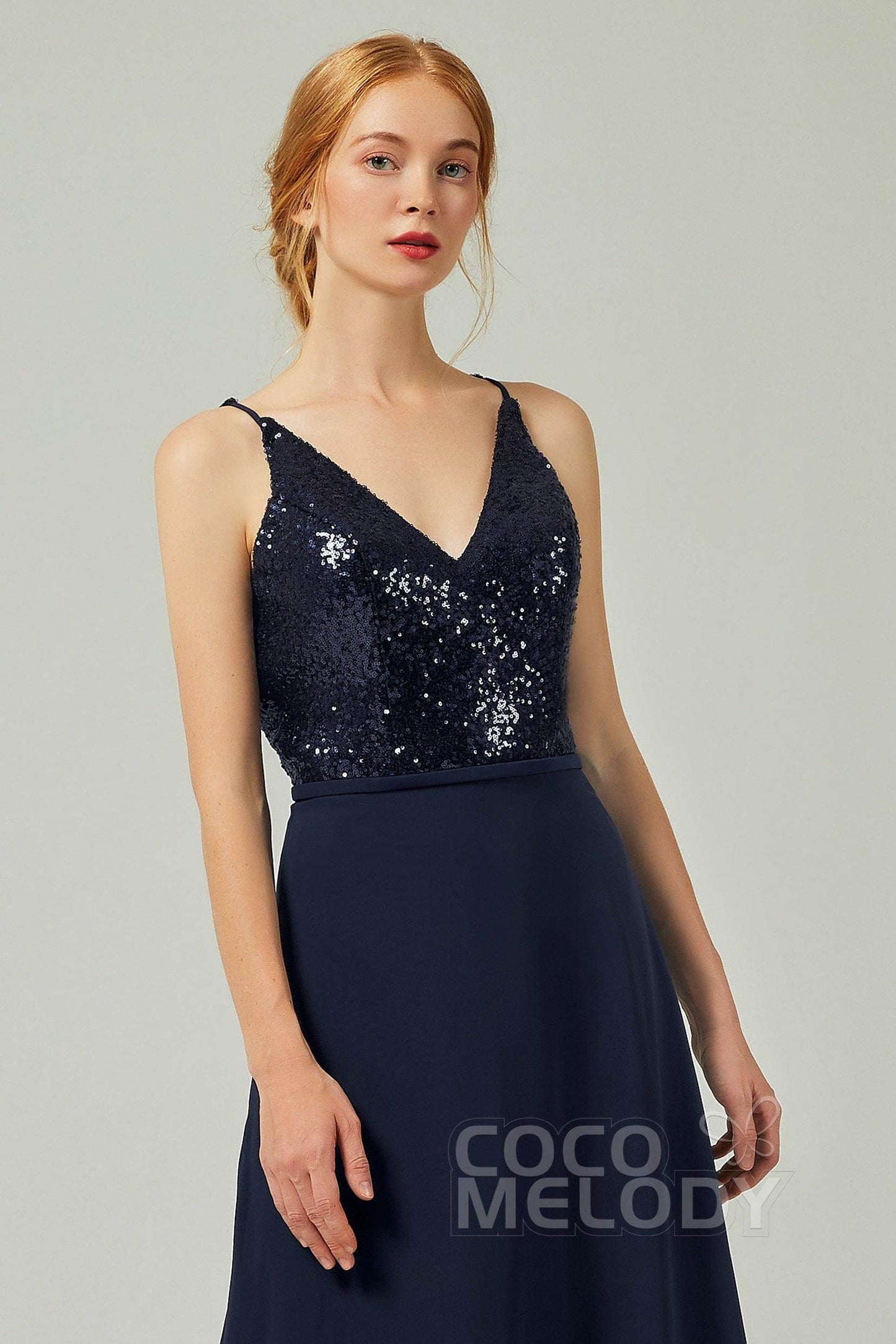 A-Line Floor Length Chiffon Sequined Bridesmaid Dress Formal Dresses CB0335 - COCOMELODY
