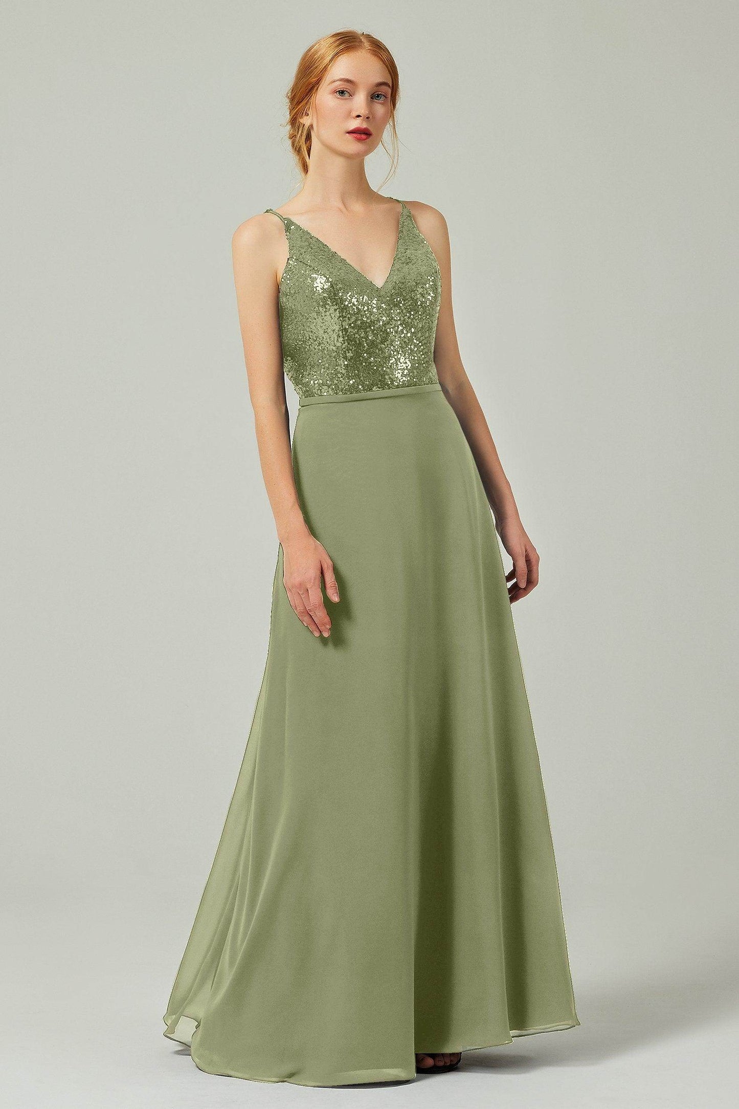 A-Line Floor Length Chiffon Sequined Bridesmaid Dress Formal Dresses CB0335 - COCOMELODY
