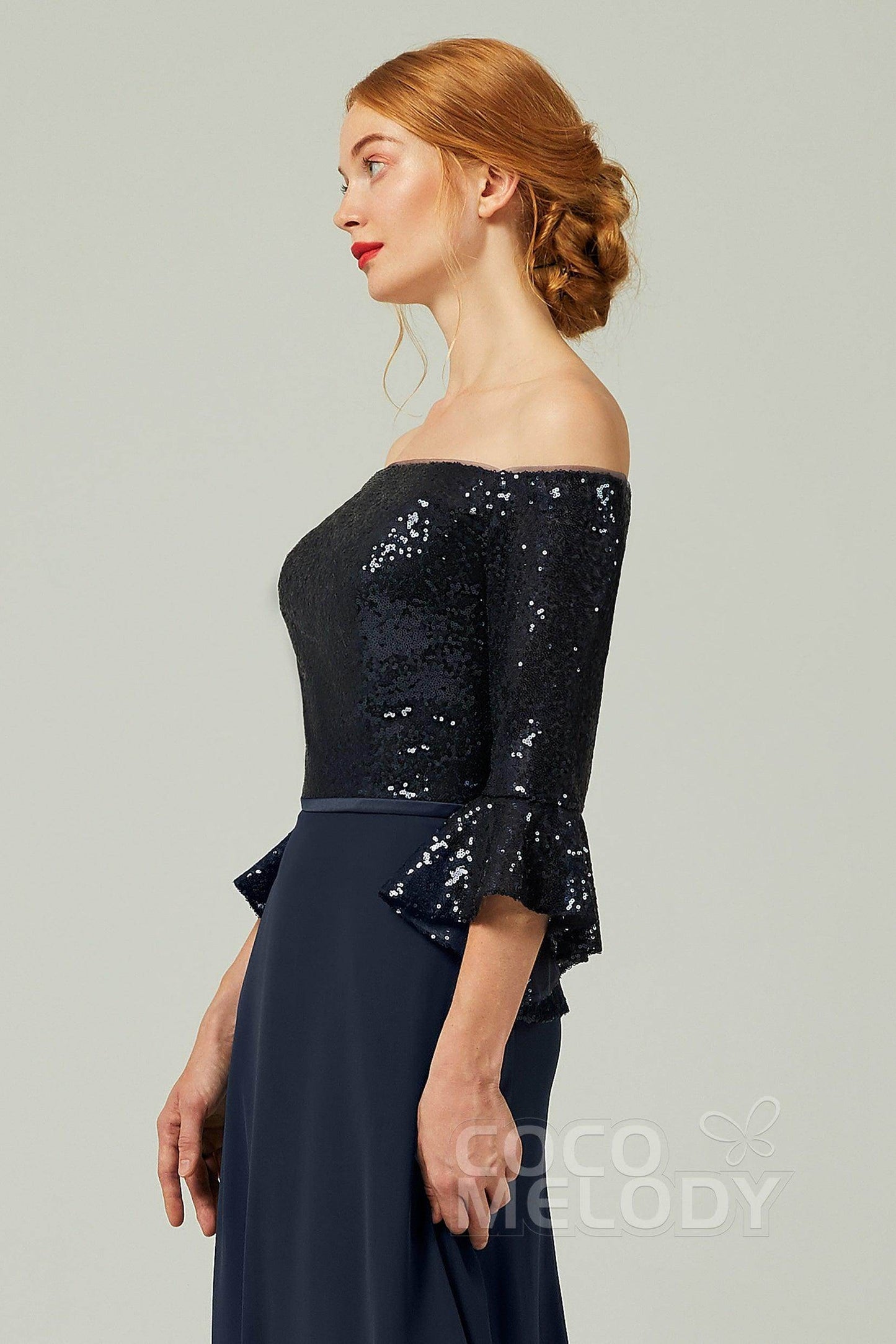 A-Line Floor Length Chiffon Sequined Bridesmaid Dress Formal Dresses CB0336 - COCOMELODY