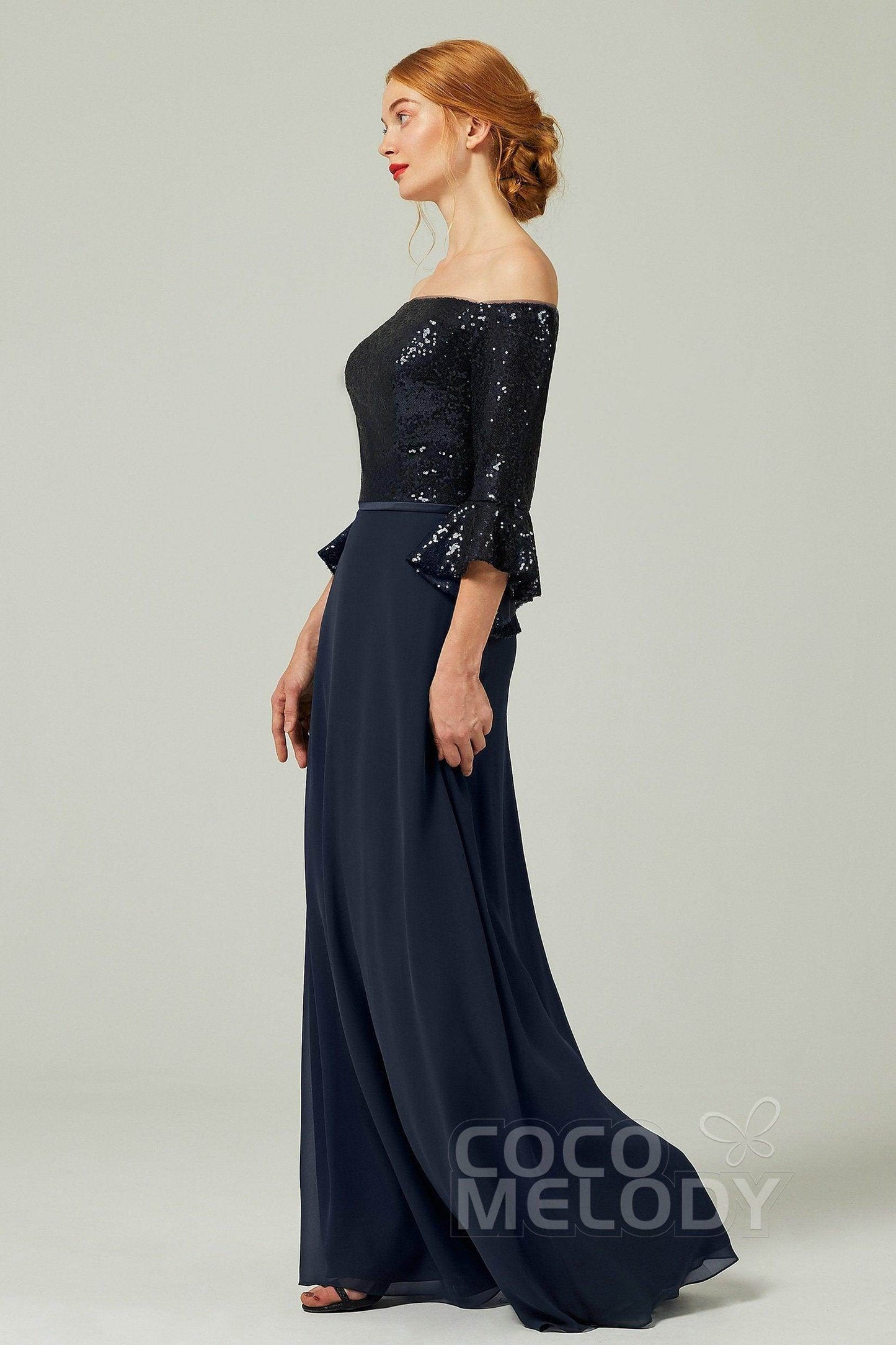 A-Line Floor Length Chiffon Sequined Bridesmaid Dress Formal Dresses CB0336 - COCOMELODY