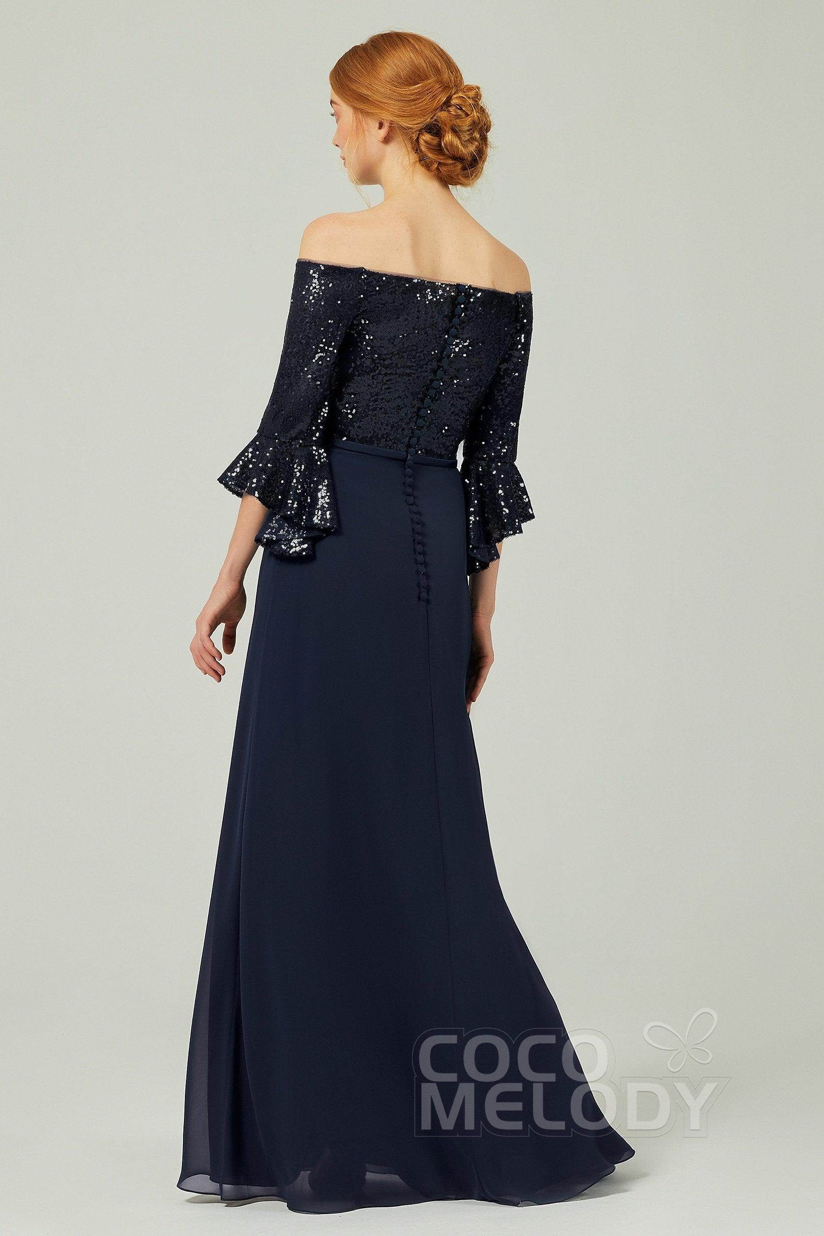 A-Line Floor Length Chiffon Sequined Bridesmaid Dress Formal Dresses CB0336 - COCOMELODY