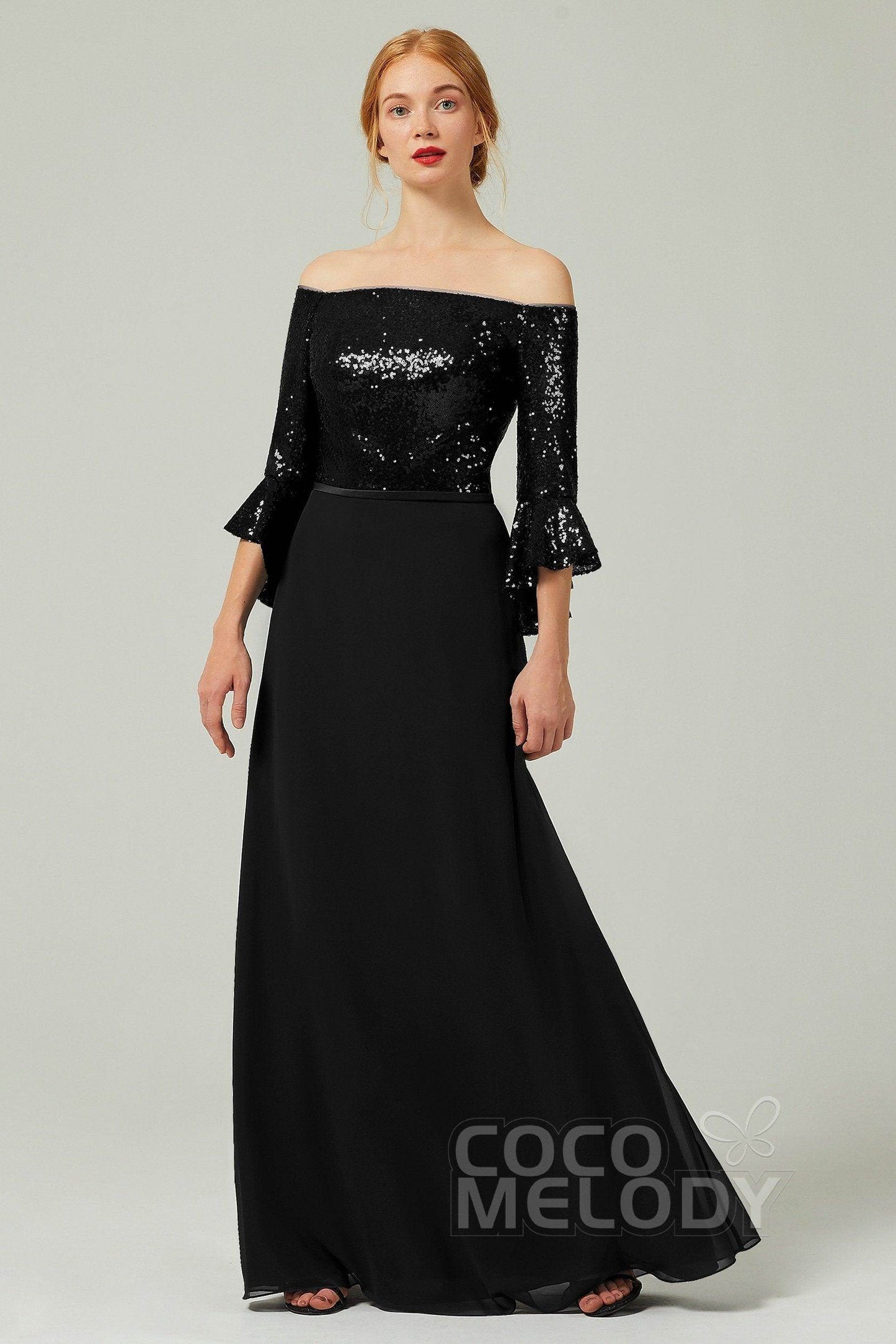 A-Line Floor Length Chiffon Sequined Bridesmaid Dress Formal Dresses CB0336 - COCOMELODY