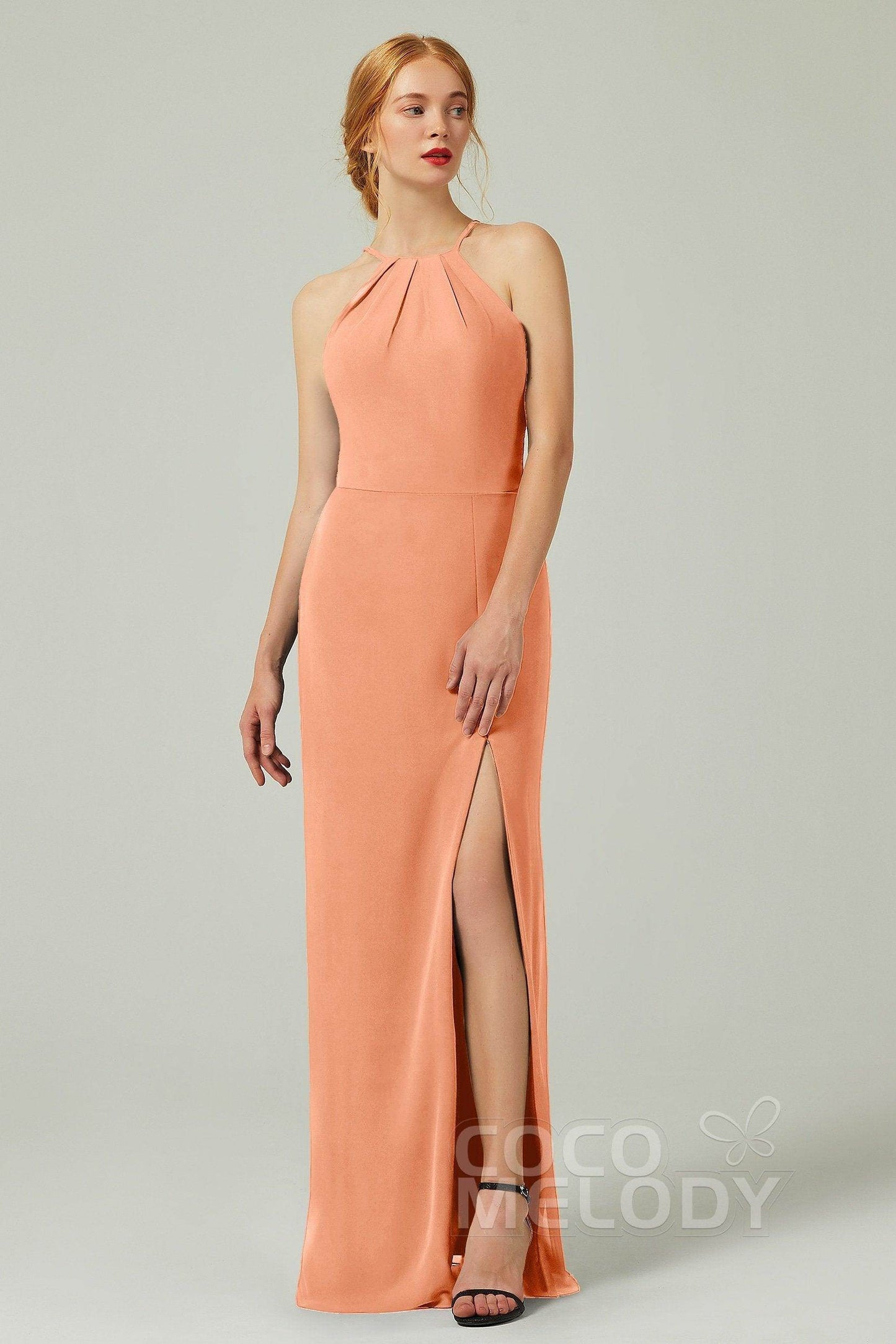 Sheath-Column Floor Length Chiffon Bridesmaid Dress Formal Dresses CB0337 - COCOMELODY