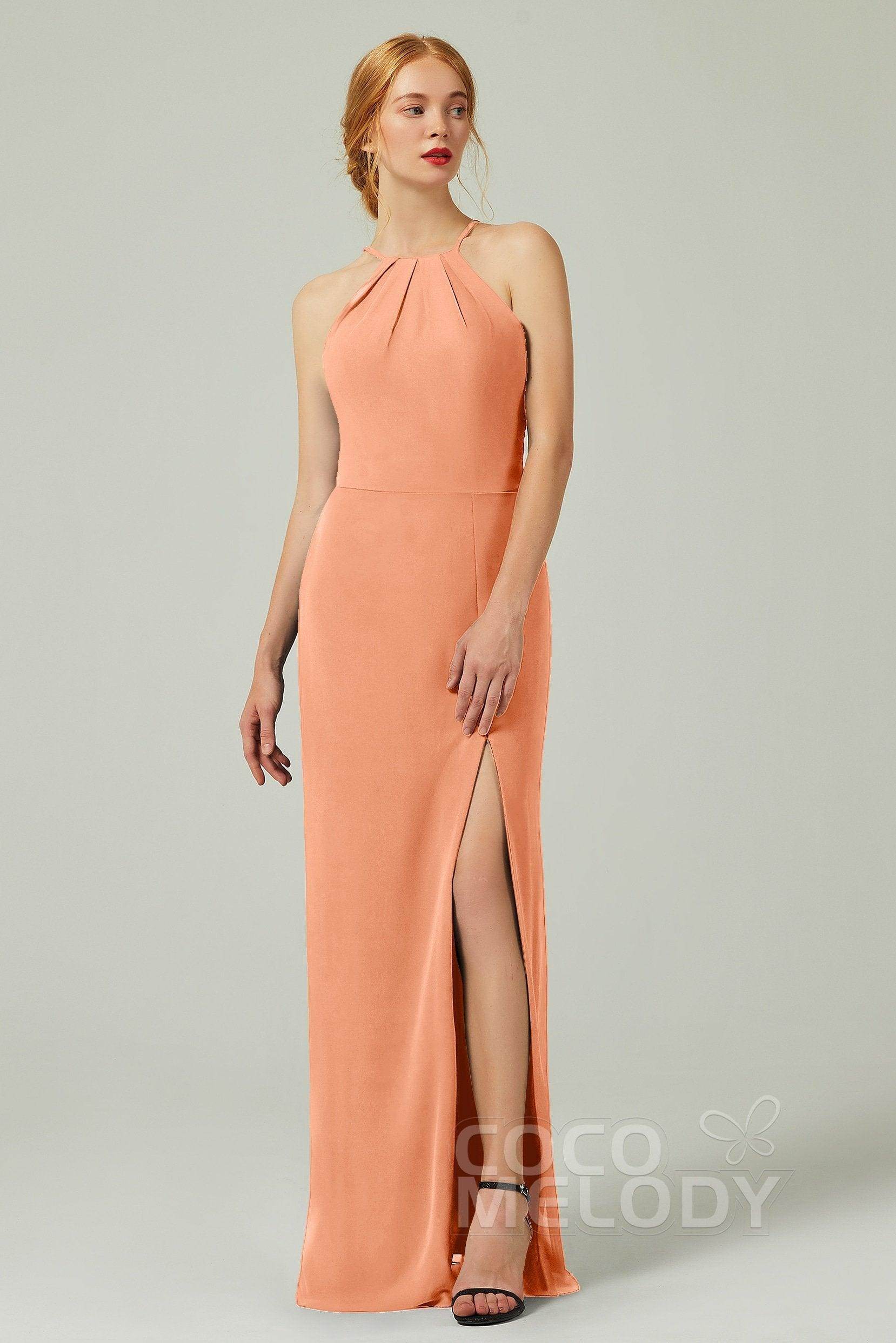 Sheath-Column Floor Length Chiffon Bridesmaid Dress Formal Dresses CB0337 - COCOMELODY