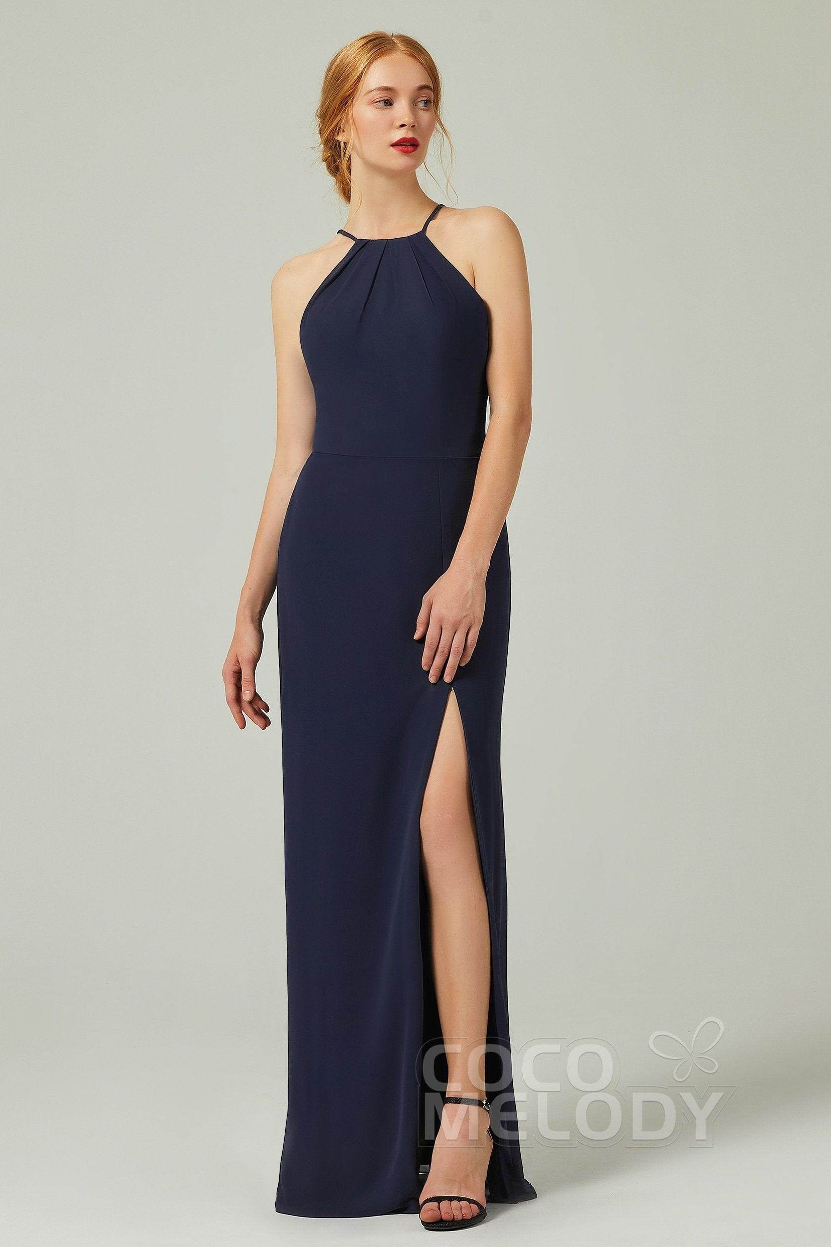 Halter Natural Chiffon Zipper Bridesmaid Dress Split COCOMELODY CB0337, Vermilion Halter Natural Chiffon Zipper Bridesmaid Dress Split COCOMELODY CB0337, Vermilion