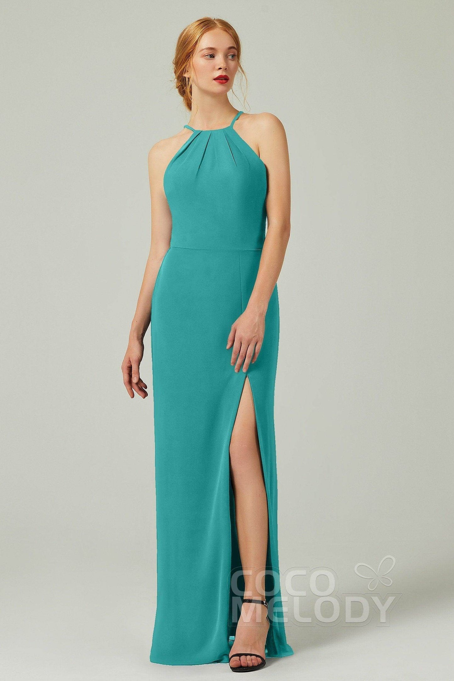 Sheath-Column Floor Length Chiffon Bridesmaid Dress Formal Dresses CB0337 - COCOMELODY