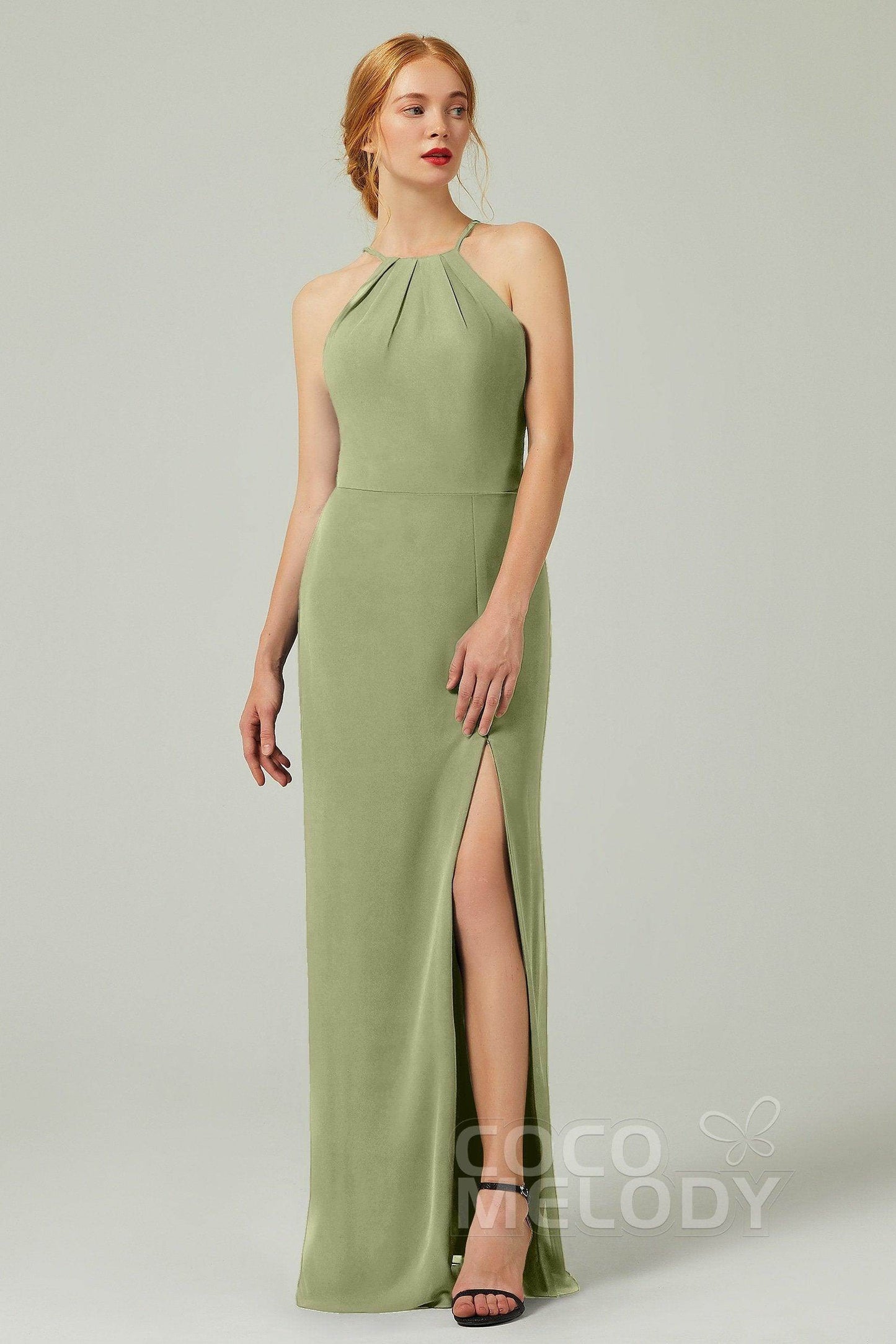 Sheath-Column Floor Length Chiffon Bridesmaid Dress Formal Dresses CB0337 - COCOMELODY