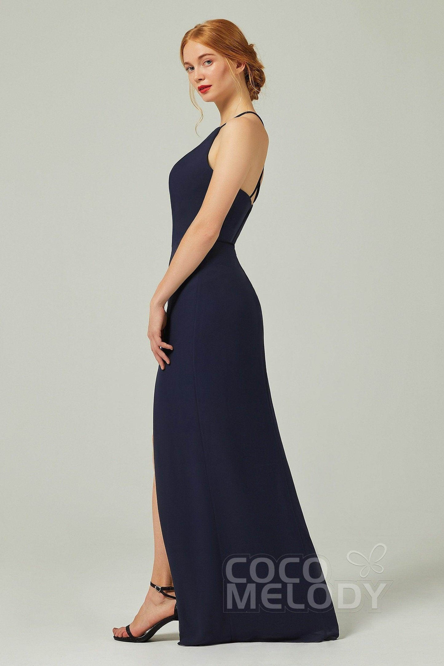 Sheath-Column Floor Length Chiffon Bridesmaid Dress Formal Dresses CB0337 - COCOMELODY