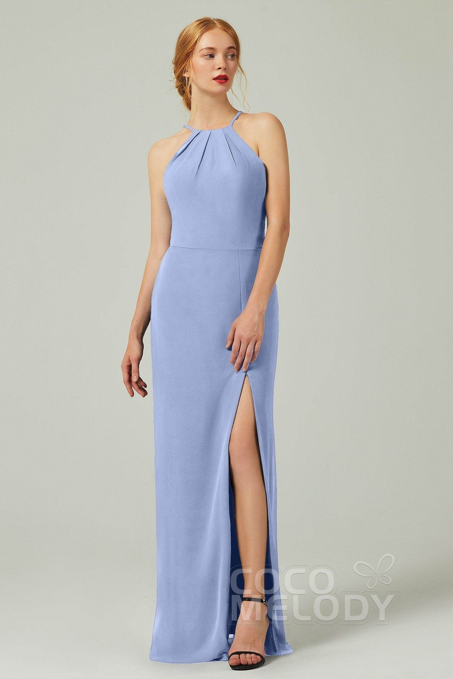 Sheath-Column Floor Length Chiffon Bridesmaid Dress Formal Dresses CB0337 - COCOMELODY