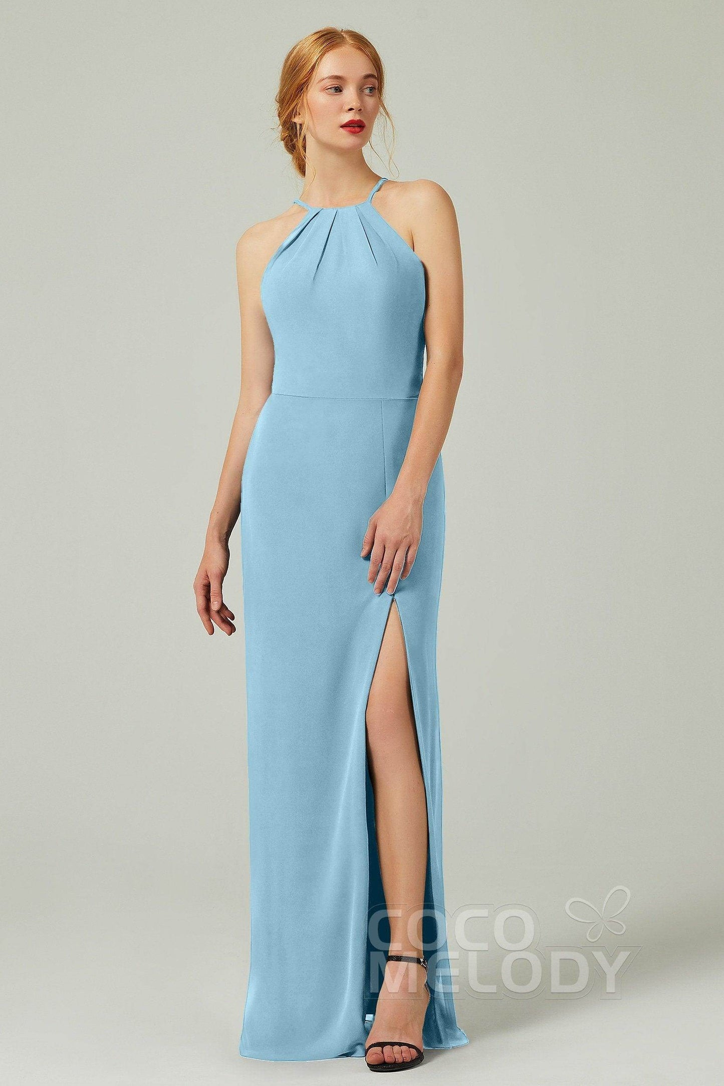 Sheath-Column Floor Length Chiffon Bridesmaid Dress Formal Dresses CB0337 - COCOMELODY