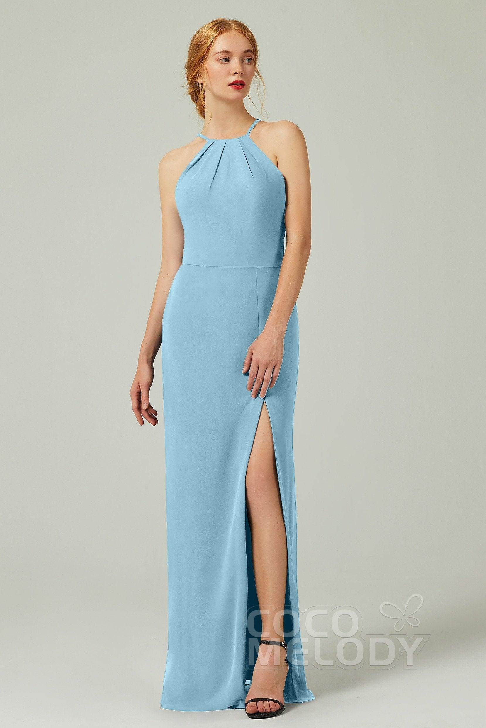 Sheath-Column Floor Length Chiffon Bridesmaid Dress Formal Dresses CB0337 - COCOMELODY