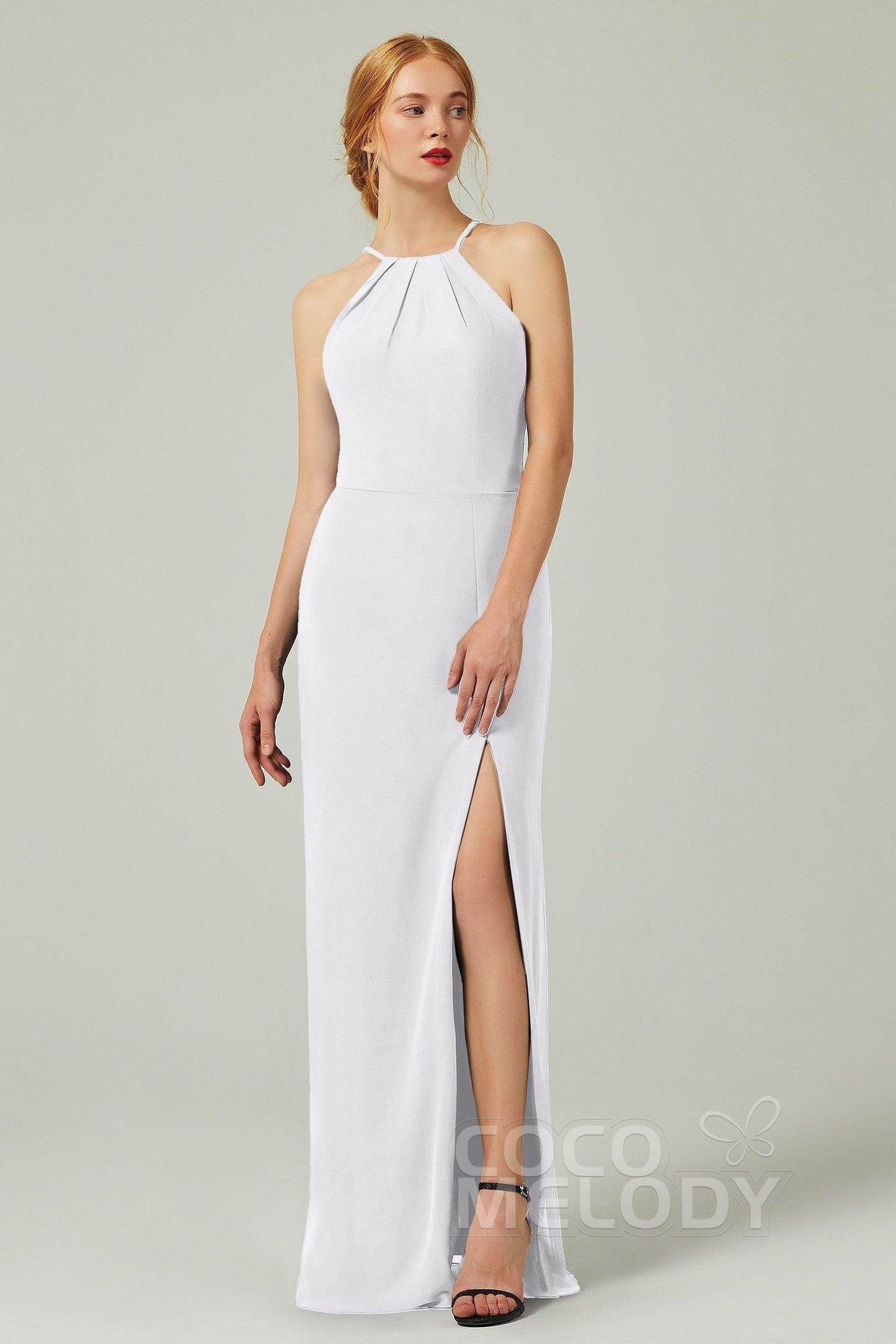Sheath-Column Floor Length Chiffon Bridesmaid Dress Formal Dresses CB0337 - COCOMELODY