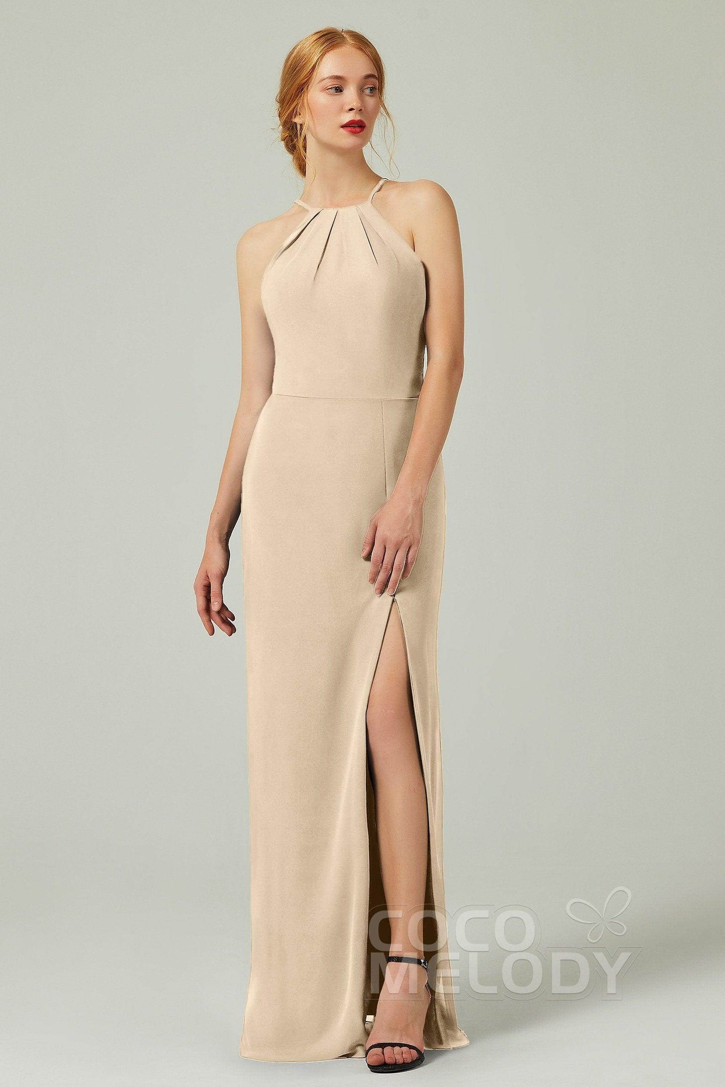 Sheath-Column Floor Length Chiffon Bridesmaid Dress Formal Dresses CB0337 - COCOMELODY