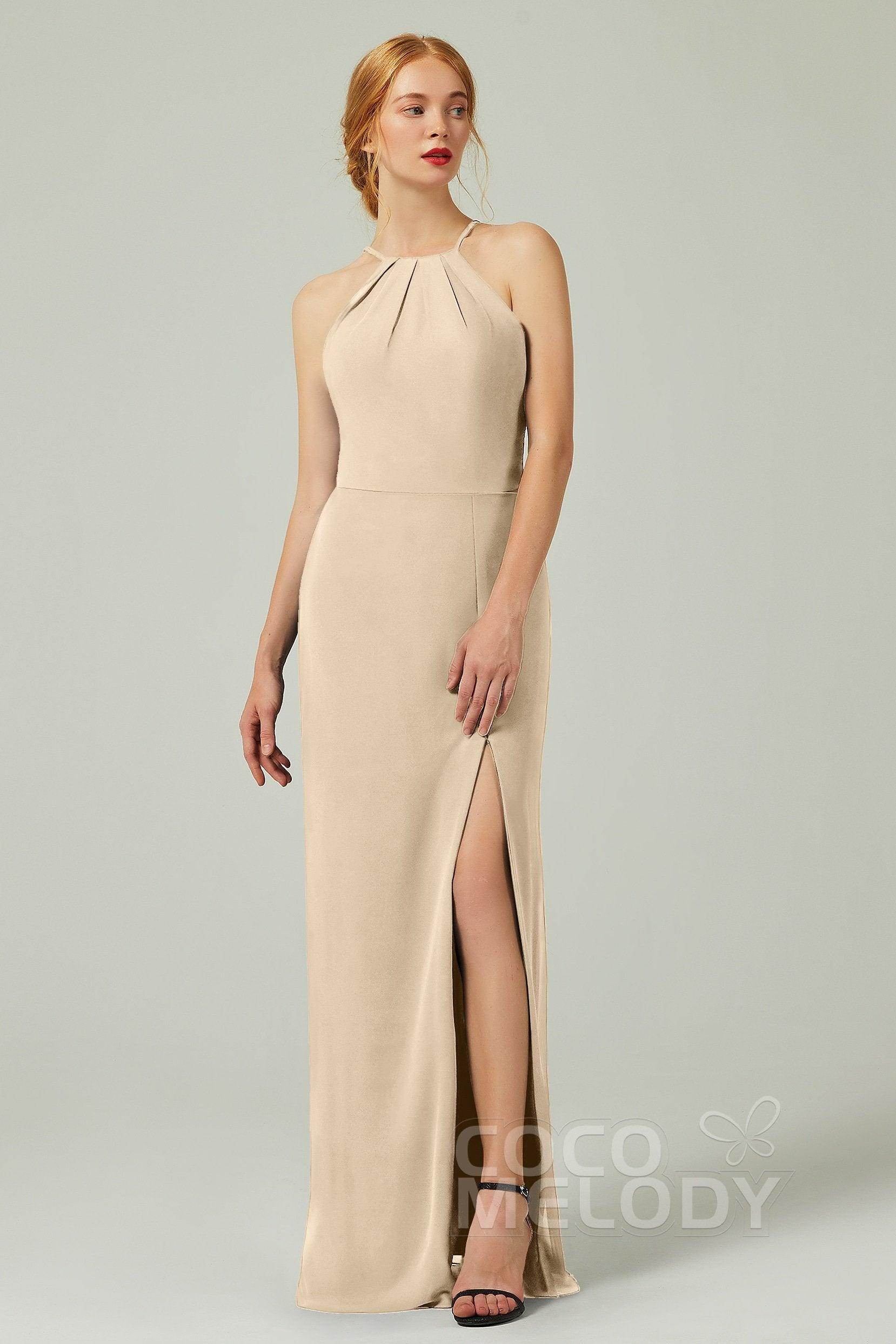 Sheath-Column Floor Length Chiffon Bridesmaid Dress Formal Dresses CB0337 - COCOMELODY